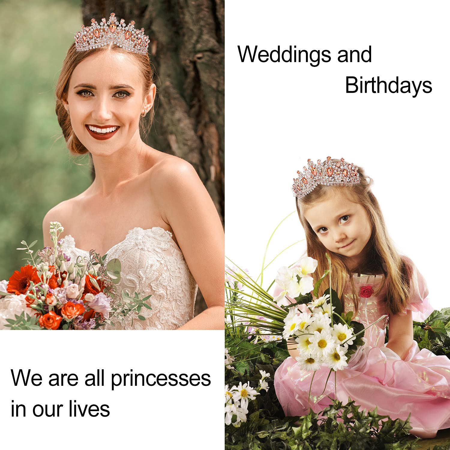 Elegant Rose Gold Birthday Tiara & Sash Set for Women - Queen Crown Headpiece with Rhinestones for Birthday Parties, Bachelorette, Bridal Showers & Special Celebrations