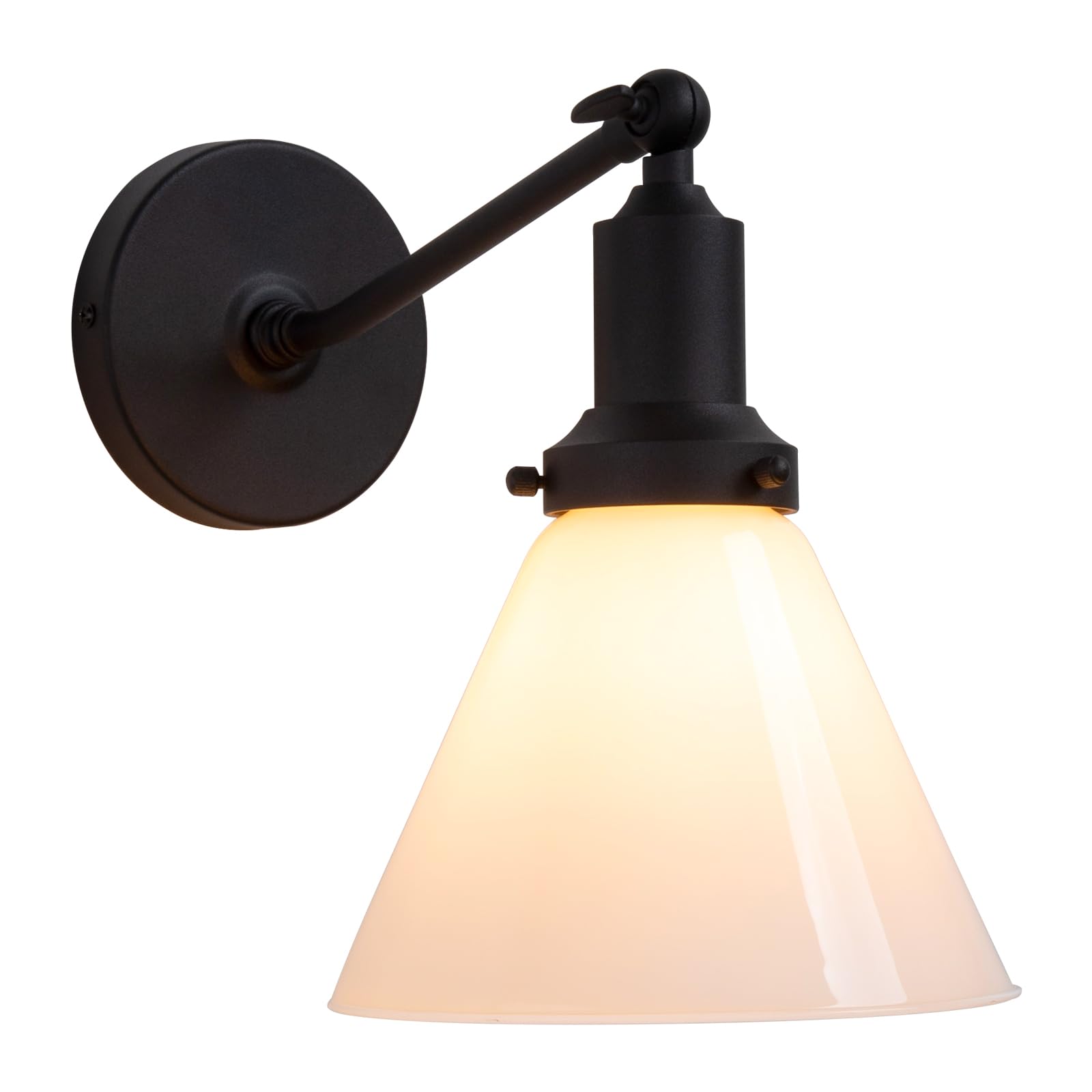 PERMO Industrial Vintage Wall Sconce Light Fixture - Single Slope Pole Mount with Funnel Flared Milk White Glass Shade - Perfect for Farmhouse, Loft & Industrial Style Home Decor