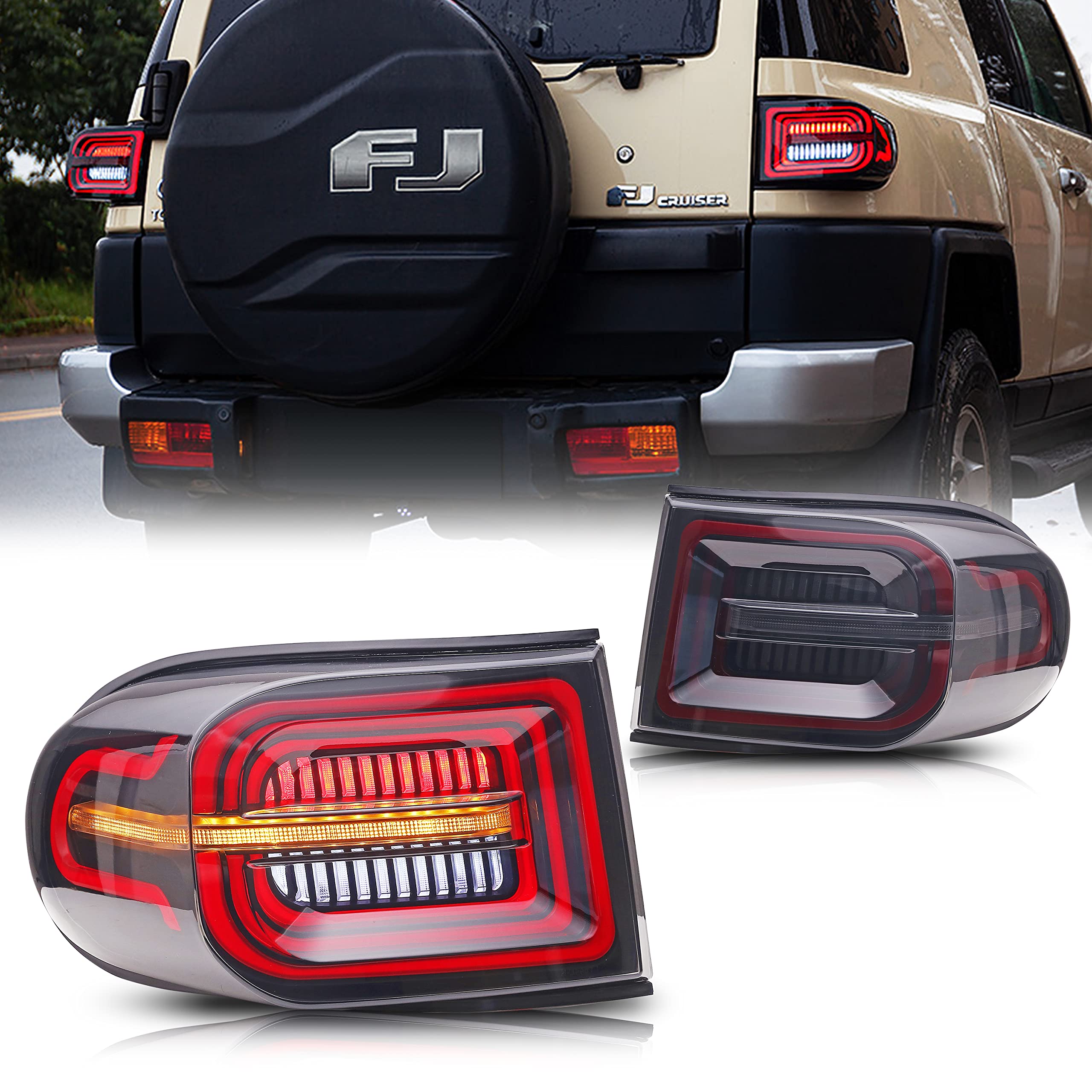 2007-2014 Toyota FJ Cruiser LED Tail Lights with Start-up Animation | DRL Sequential Turn Signals | Rear Lamp Assembly | Upgrade for Off-Road & Night Driving Safety