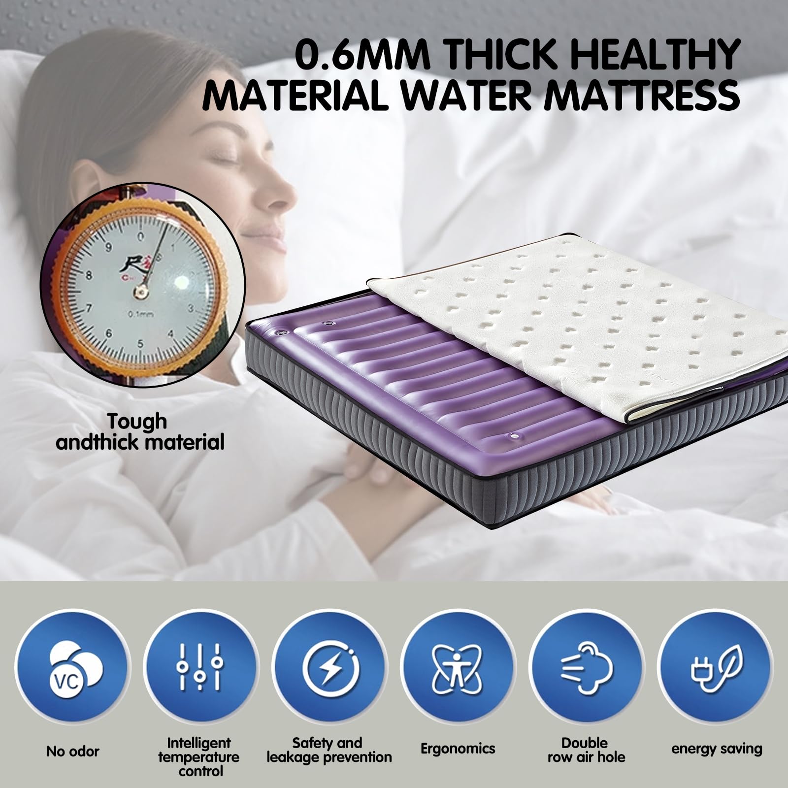Smart Wave Waterbed Mattress - King 76x80, No Frame Needed for Home Comfort