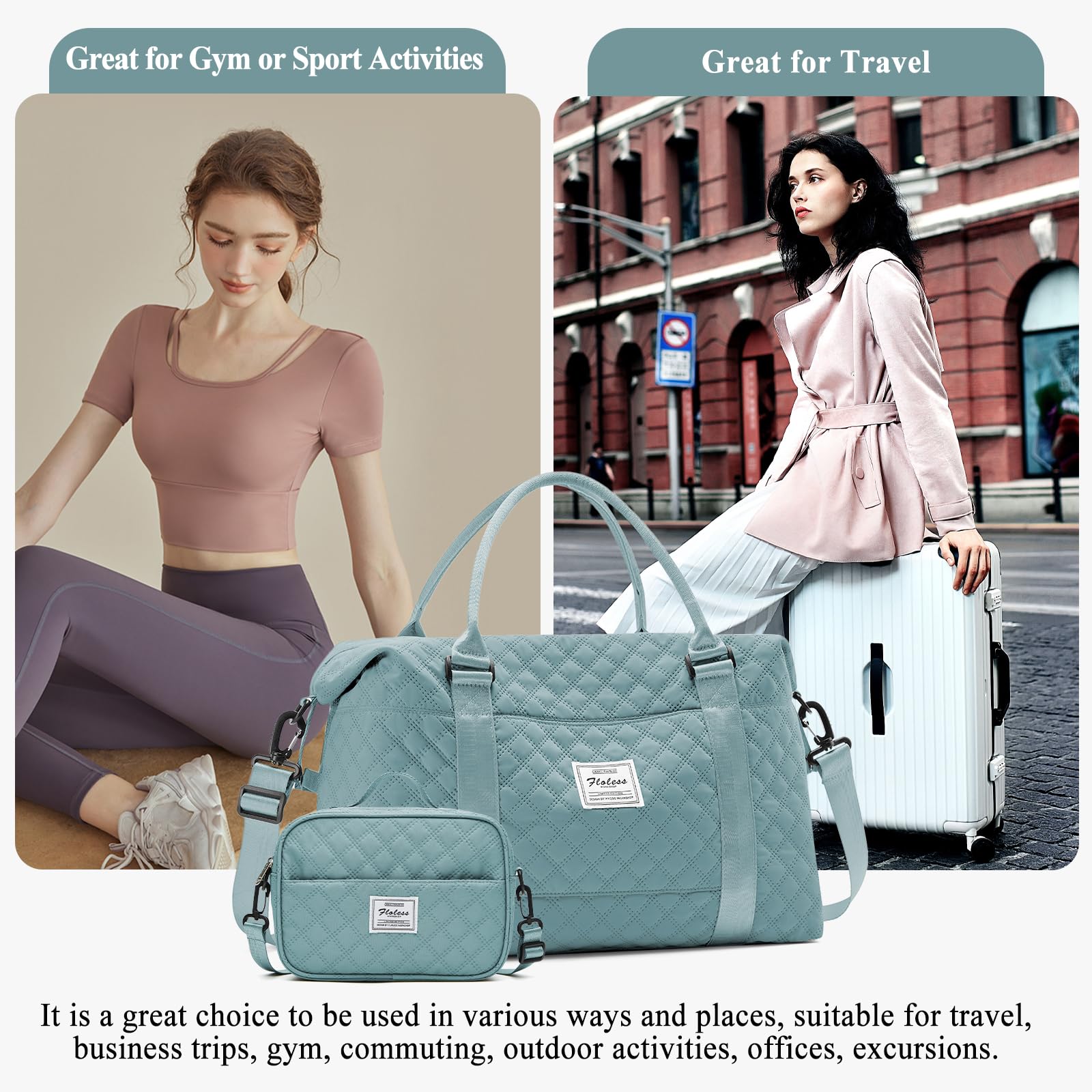 Women's Travel Duffel Bag - Lightweight Overnight Weekender with Detachable Toiletry Pouch & Wet Pocket - Perfect Gym Bag, Carry-On Personal Item for Weekend Getaways, Business Trips & Workout Sessions