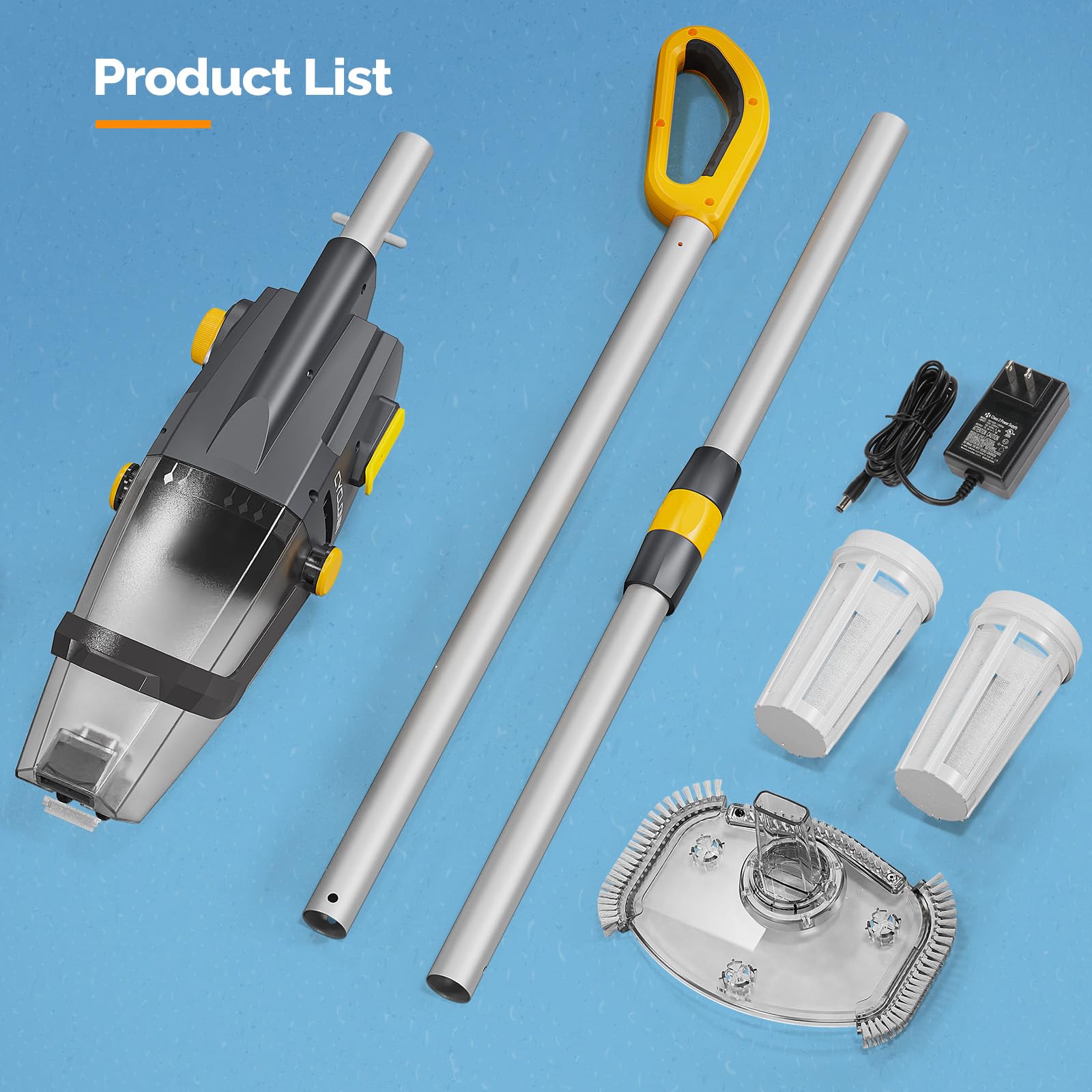 VINGLI Cordless Rechargeable Handheld Pool Vacuum Cleaner - Ideal for Above Ground & In Ground Pools, Hot Tubs, Spas - Lightweight Portable Design (Yellow & Grey) | Perfect for Quick Pool Maintenance, Backyard Cleaning & Water Feature Care
