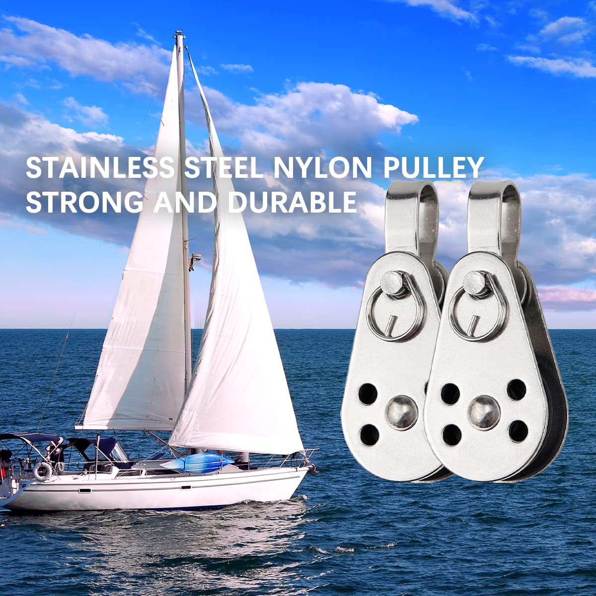 2 Pcs Stainless Steel Nylon Pulley - Silent Rotation Traction Wheel for Marine, Kayak, Boat, Gym Equipment & Clothesline | Heavy Duty Pulley System Accessories for Lifting, Sailing & Home Use