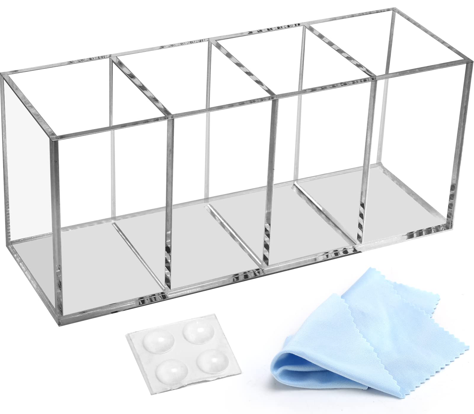 3-Pack Clear Acrylic Pen Holder & Makeup Brush Organizer - Desk Storage Cup for Pencils, Stationery, Office & School Supplies (Includes Cleaning Cloth) - Perfect for Home, Office & Classroom Organization