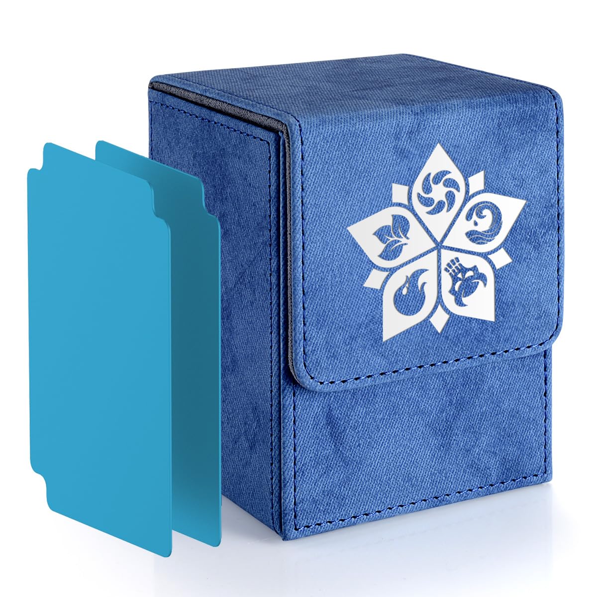 Premium MTG Deck Box for 110 Single Sleeved Commander Cards - Durable Trading Card Storage Case with 2 Dividers | Perfect for Magic: The Gathering, Card Game Organization & Protection (Denim Style)