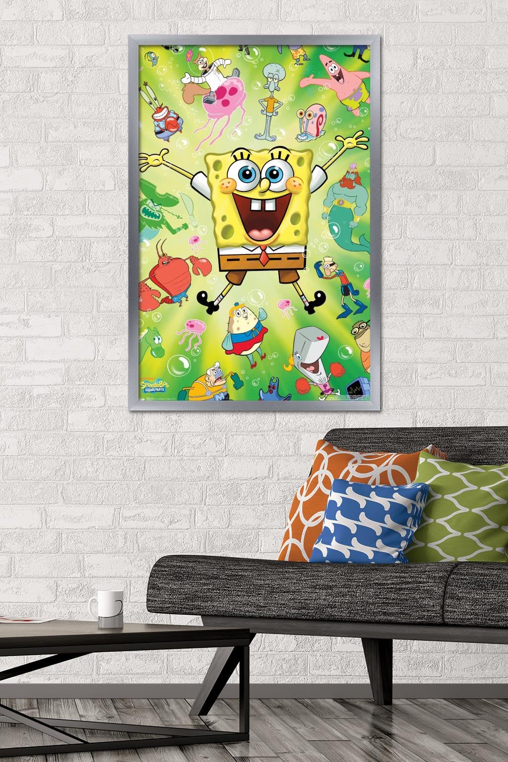 Trends International Nickelodeon SpongeBob SquarePants Burst Wall Poster - 22.375 x 34 Inches, Silver Framed Version - Perfect for Kids' Bedroom Decor & Cartoon Themed Rooms