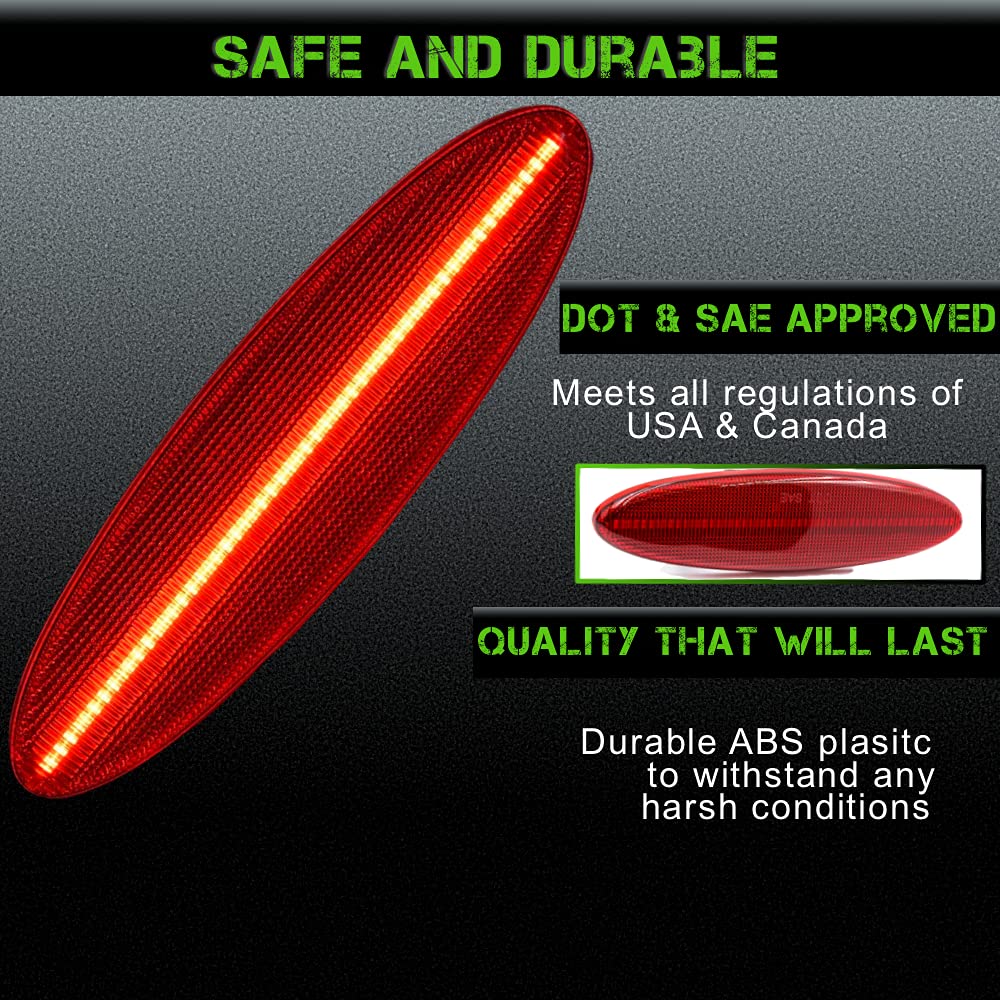 SLK-Lights C5 Red LED Rear Side Marker Fender Lights - High Performance OEM Replacement for 1997-2004 Corvette Coupe, Z06 & Convertible - Enhanced Visibility & Style (Red Lens) - Perfect for Night Driving & Car Shows