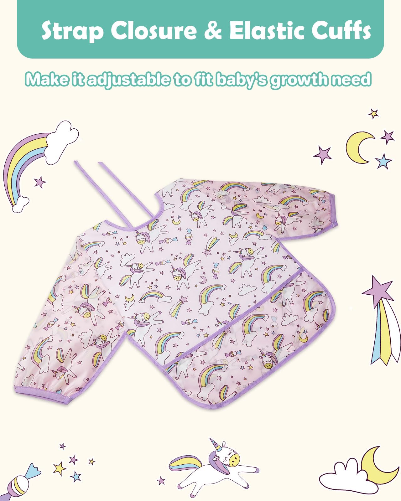 Lictin 3 Pack Baby Bibs for Boys & Girls - Waterproof Long Sleeve Toddler Bibs with Cute Designs - Perfect for Feeding, Mealtime & Messy Play