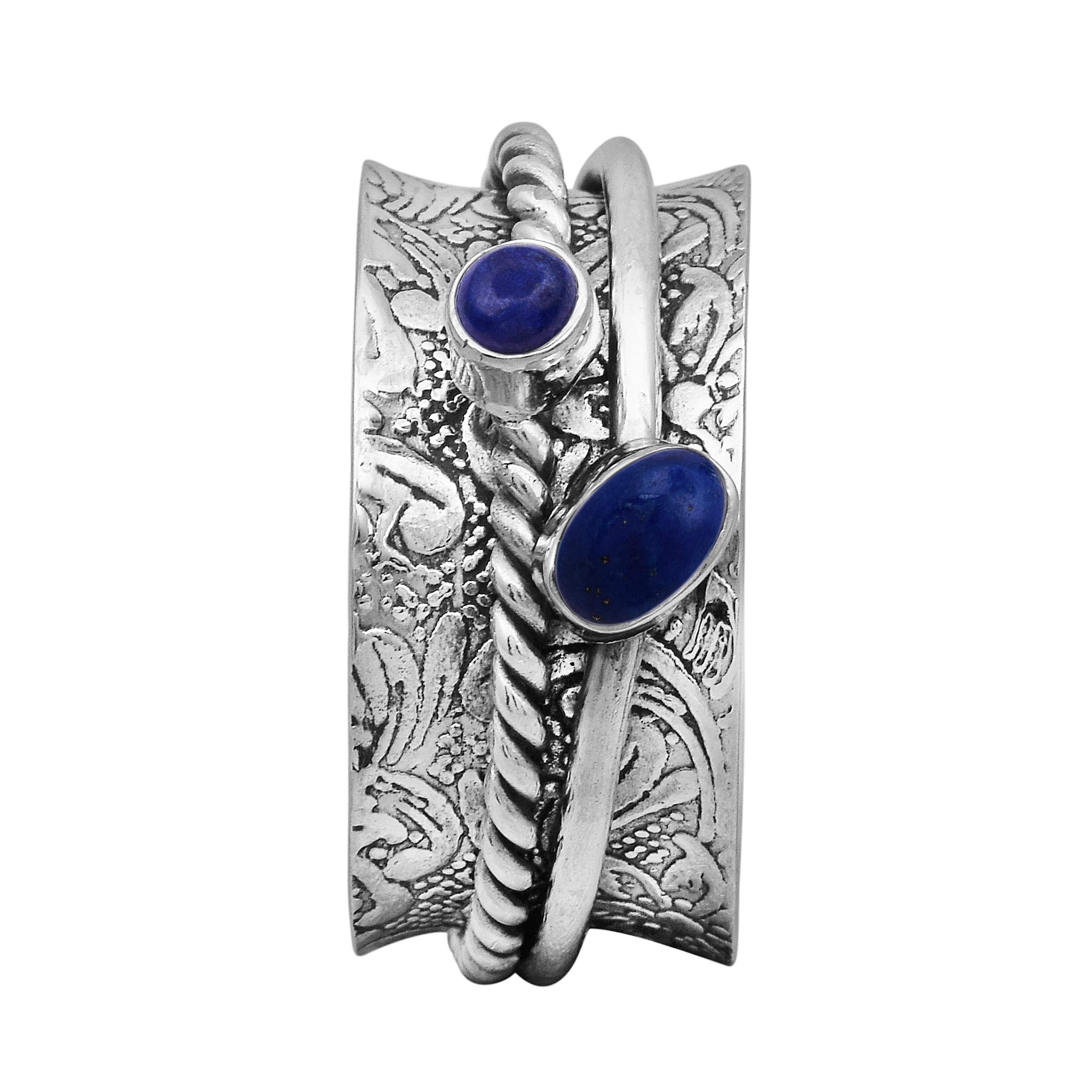 925 Sterling Silver Spinner Ring with Lapis Gemstone - Anxiety Relief & Stress Reduction Fidget Ring for Meditation, Worry Band - Perfect for Relaxation, Focus, and ADHD Management