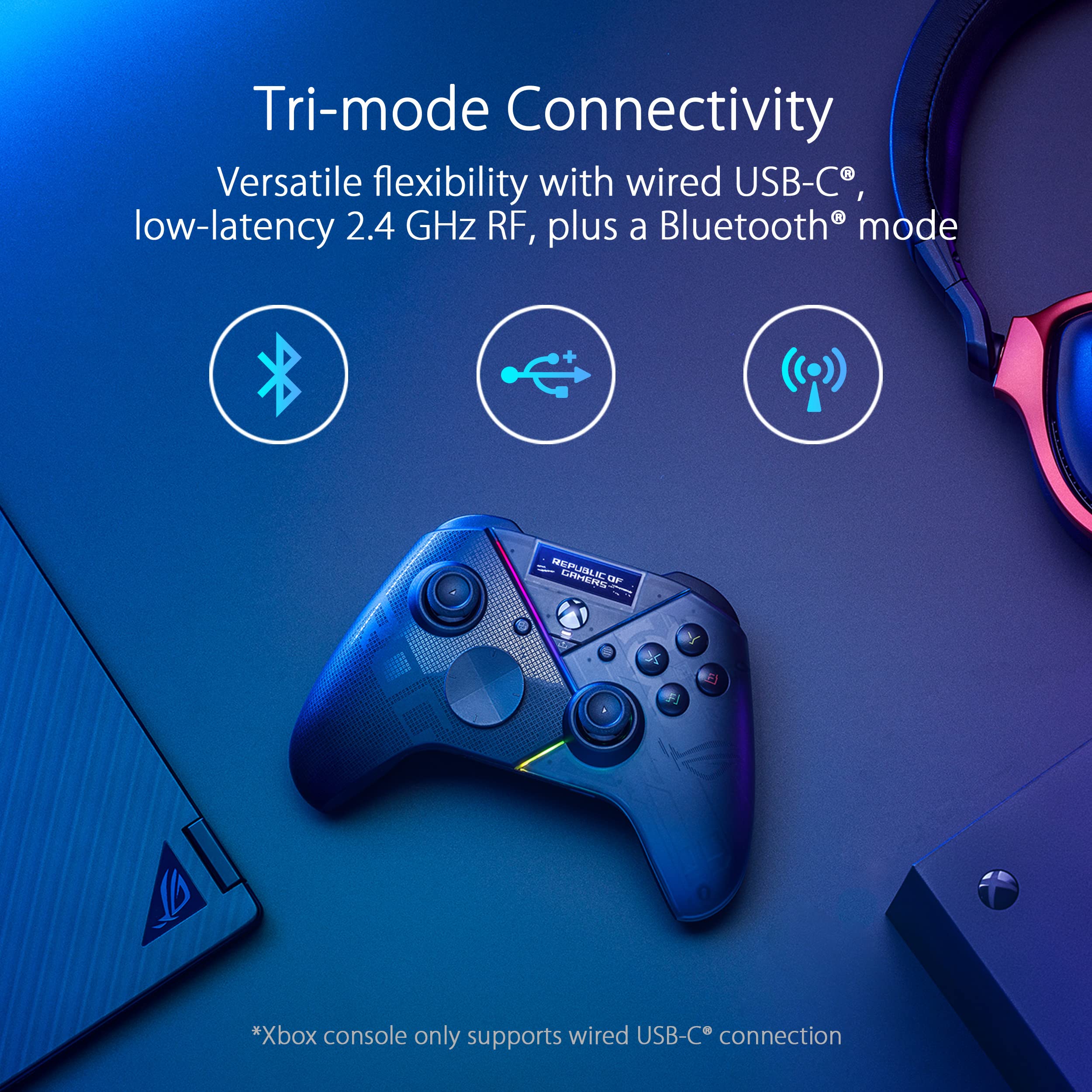ASUS ROG Raikiri Pro Wireless Gaming Controller for PC - Tri-Mode Connectivity (USB-C Wired/2.4GHz/Bluetooth), Built-in OLED Display, 4 Rear Buttons, Customizable Triggers, ESS DAC - Perfect for Competitive Gaming, Streaming & Esports Tournaments