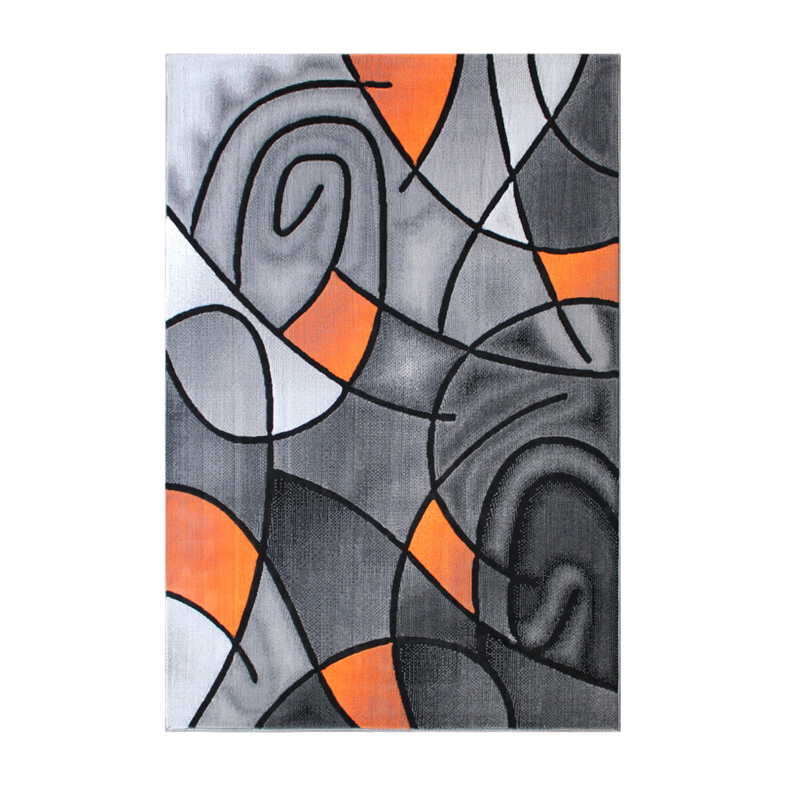 EMMA + OLIVER Urbane Plush Olefin Accent Rug - 5x7 Abstract Geometric Pattern with Gradient Gray & Vibrant Orange - Stain & Moisture Resistant Indoor Rug - Perfect for Living Room, Bedroom or Office Decor