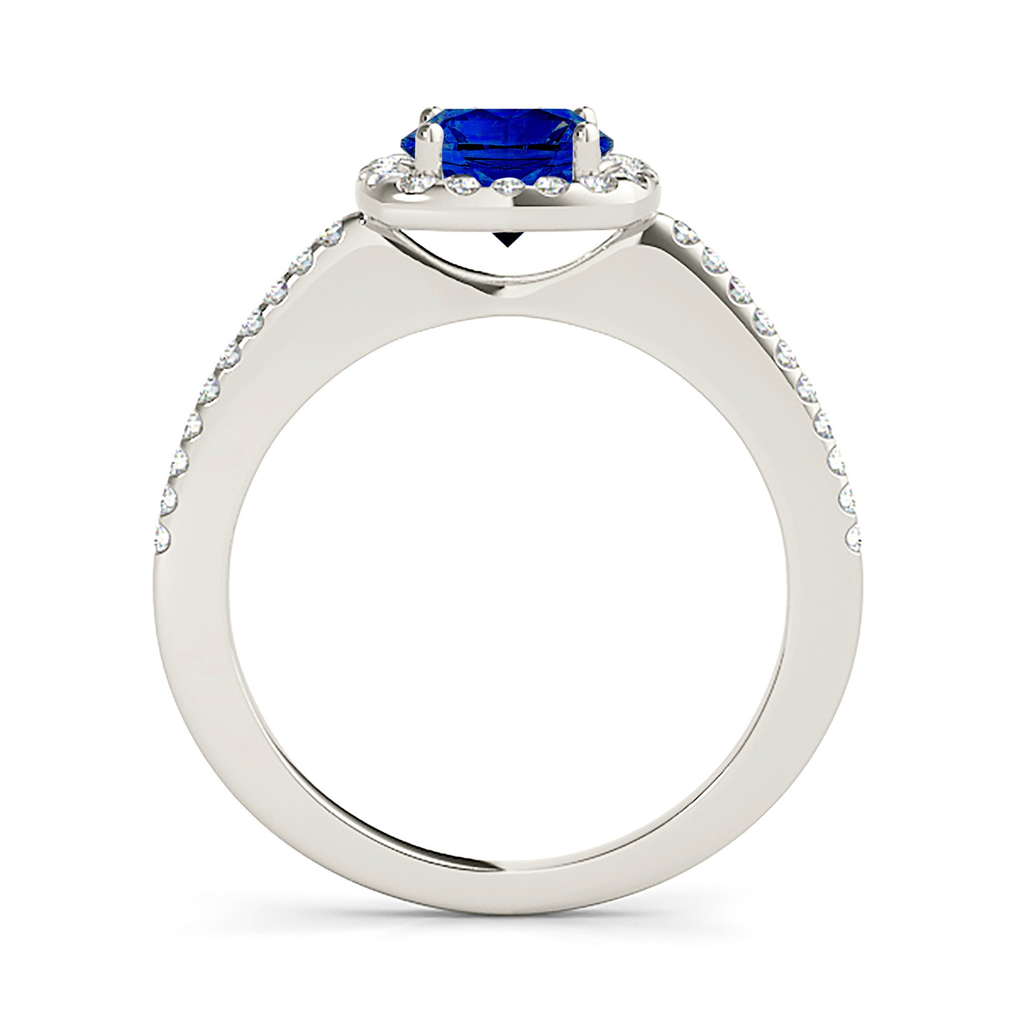 1.45 Carat Genuine Blue Sapphire Halo Ring with Diamond Accents - Perfect for Engagement, Anniversary & Special Occasions