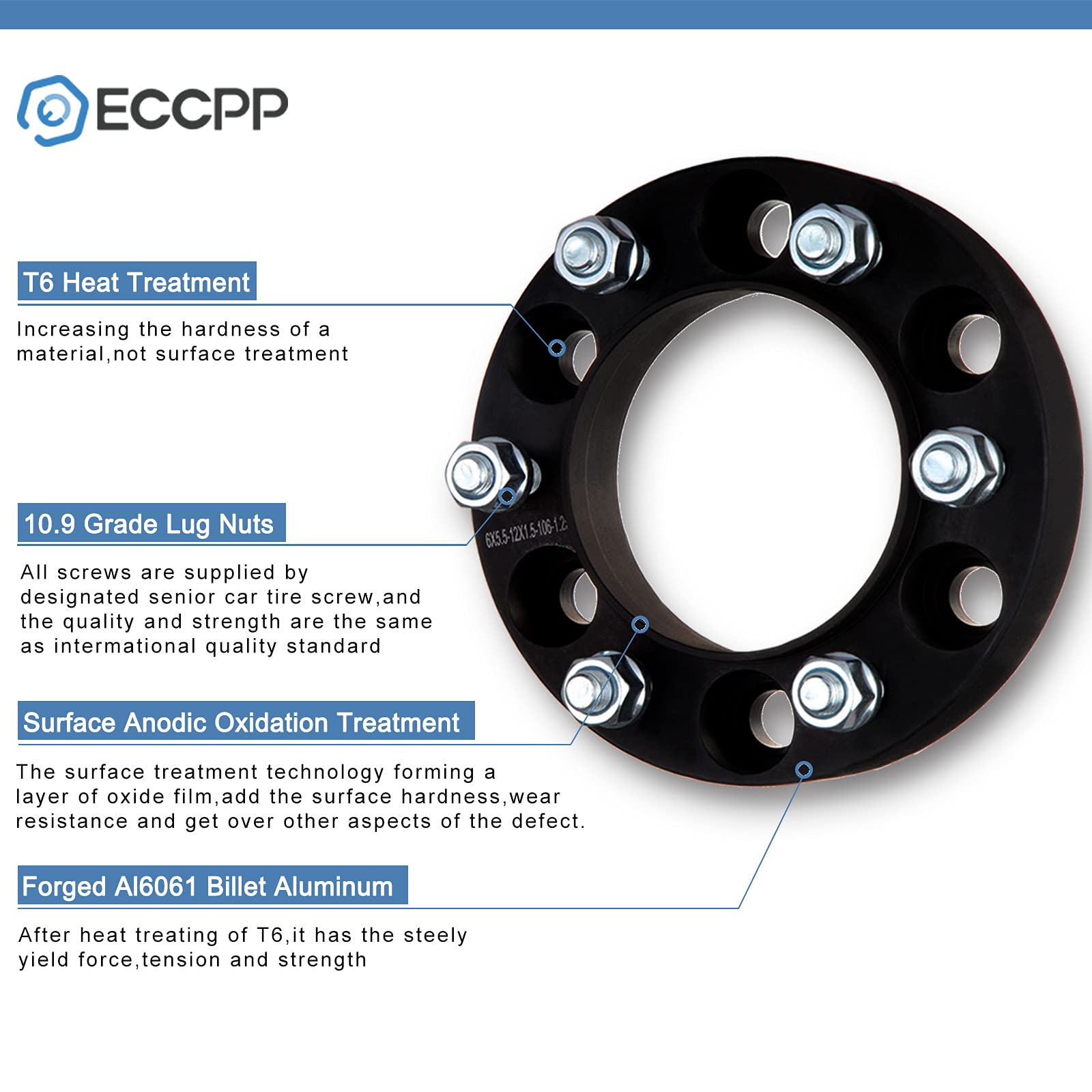 ECCPP 4PCS 2 Inch 5x4.5 to 5x4.5 Wheel Spacers - 5 Lug 5x114.3 Hub Centric - Compatible with Jeep Wrangler (1984-2001), Cherokee (1984-2001), Liberty (2006-2012) - Enhance Off-Road Performance & Vehicle Stance
