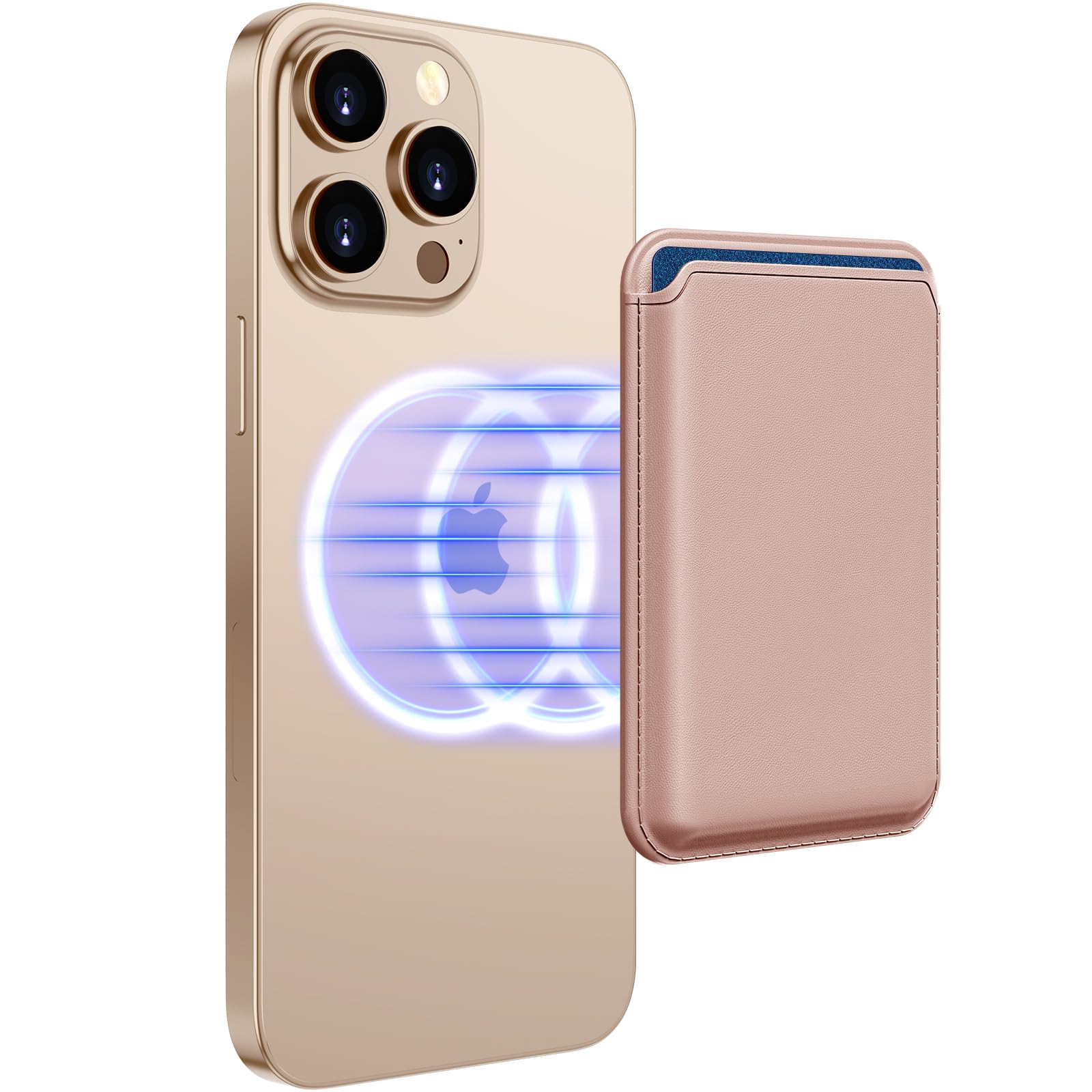 Upgraded Homsctect MagSafe Wallet for iPhone 16/15/14/13/12 Series - Slim Leather Magnetic Phone Wallet with 23 Powerful Magnets, 3 Card Holder & RFID Blocking (Rose Gold) | Perfect for Daily Commute, Travel & Contactless Payments