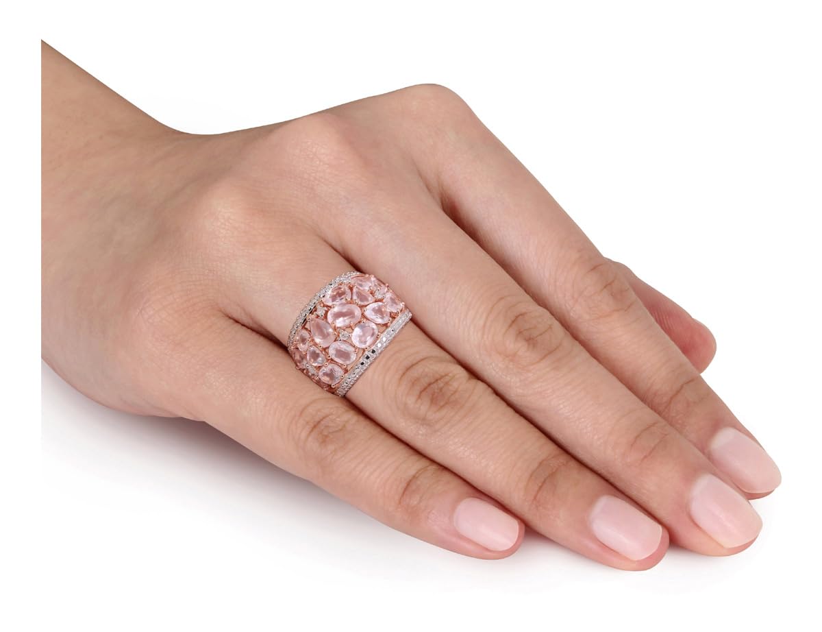 6.0 Carat (ctw) Synthetic Rose Pink Quartz Ring in Rose Gold Plated Sterling Silver with Accent Diamonds - Elegant Jewelry for Weddings, Anniversaries & Special Occasions