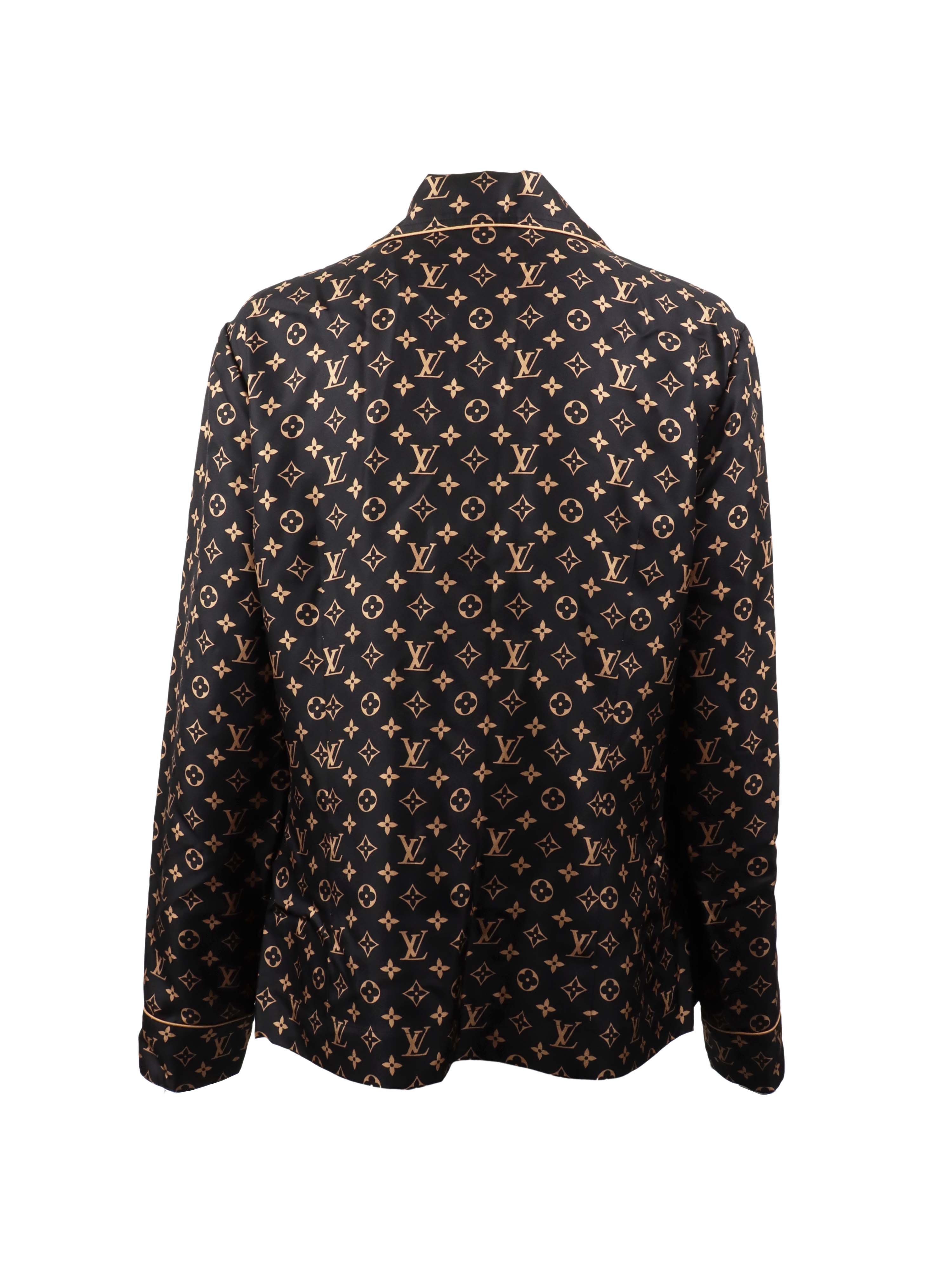 Louis Vuitton Monogram Black Pyjama Blouse - Luxury Silk Sleepwear for Women, Elegant Loungewear & Nightwear - Perfect for Relaxing at Home, Spa Days & Romantic Getaways