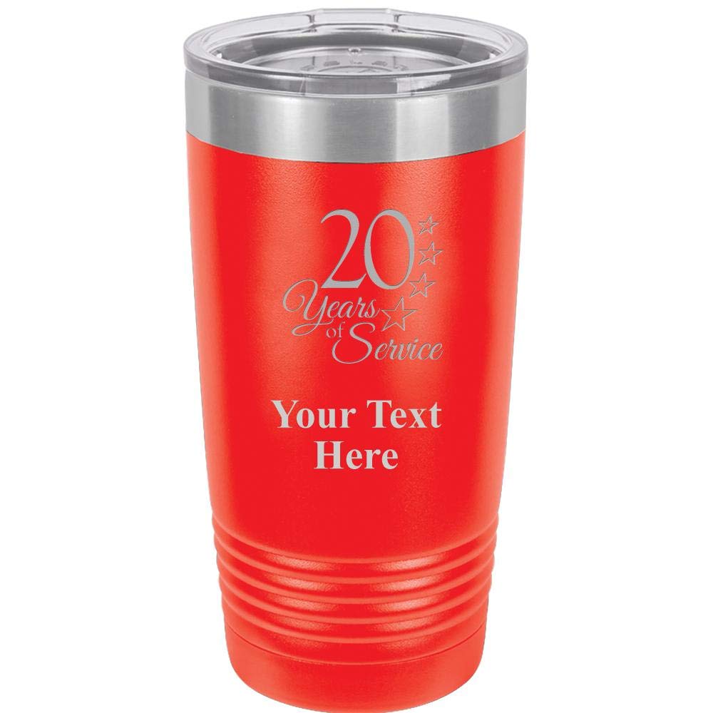 20 Years of Service Tumbler Gift - 20oz Personalized Stainless Steel Tumbler with Custom Engraving & Clear Lid | Vacuum Insulated for Hot & Cold Drinks | Perfect for Office Retirement Gifts, Work Anniversary Celebrations & Employee Appreciation