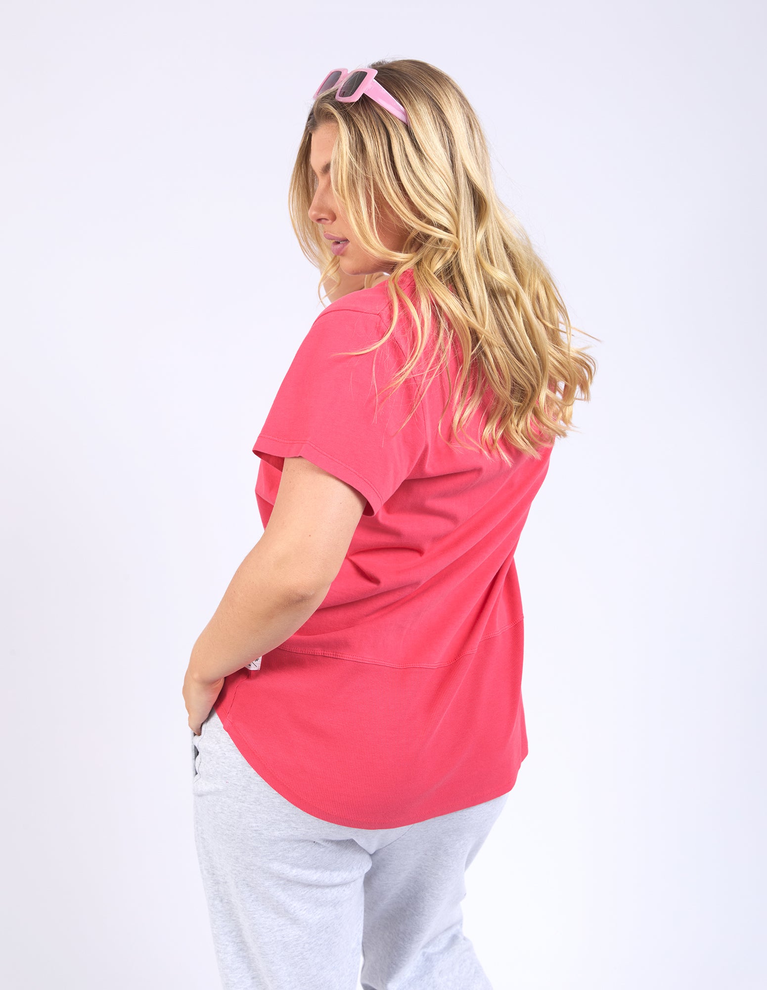 Elm Rib Short Sleeve T-Shirt for Women - Bittersweet Red - Soft Cotton Casual Top for Everyday Wear, Outings & Layering