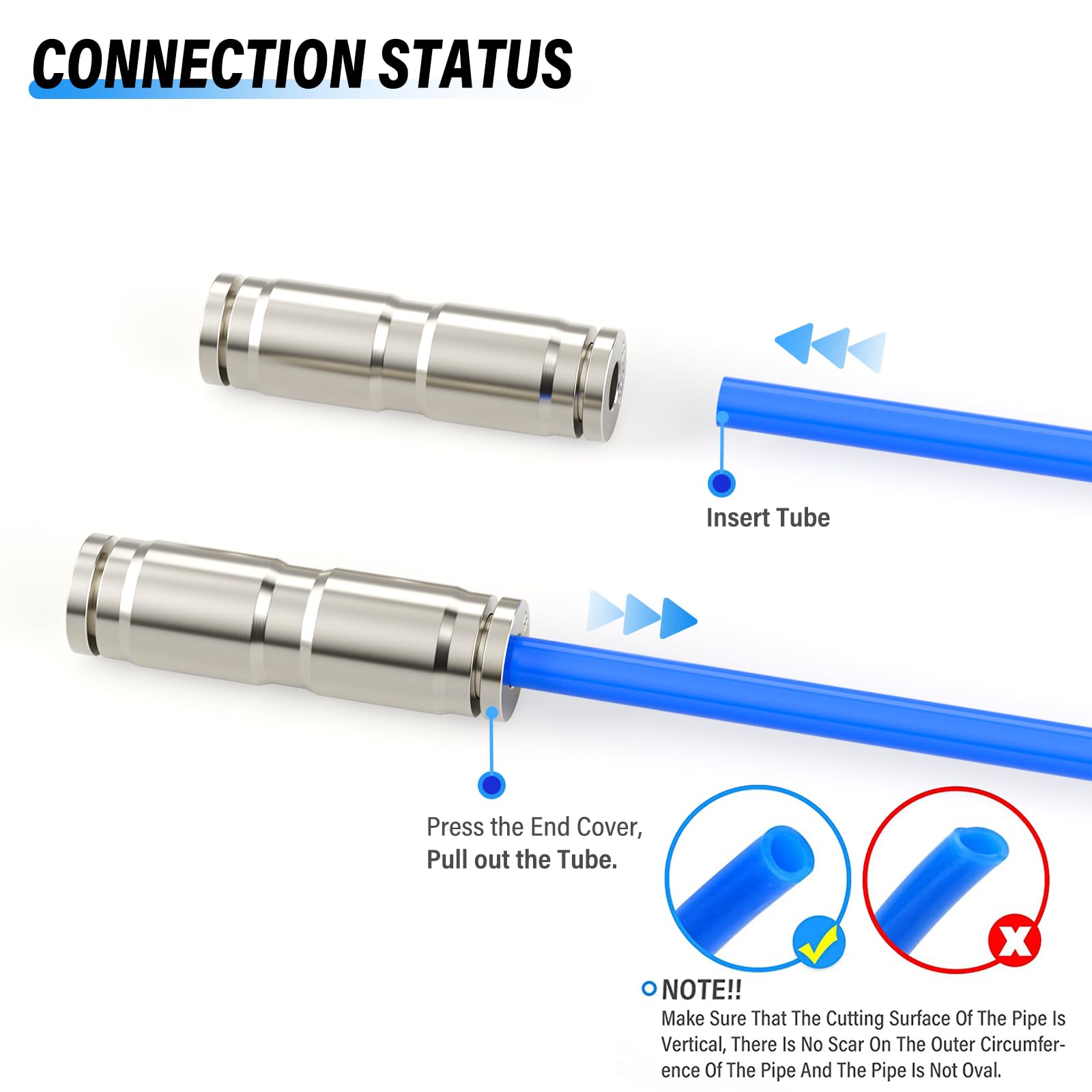 1/4 Inch OD Copper Nickel Plated Straight Union Air Fittings - Quick Connect Push Lock Tube Connectors for Pneumatic Systems (Pack of 10) - Ideal for Air Compressors, HVAC, and Industrial Automation