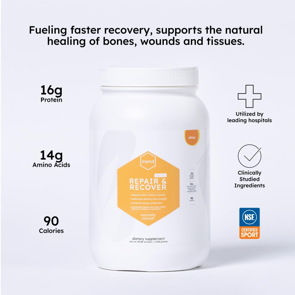 MEND Repair & Recover Citrus Protein Powder - Supports Bone, Wound & Tissue Healing | Post-Surgery Recovery & Athletic Performance Supplement