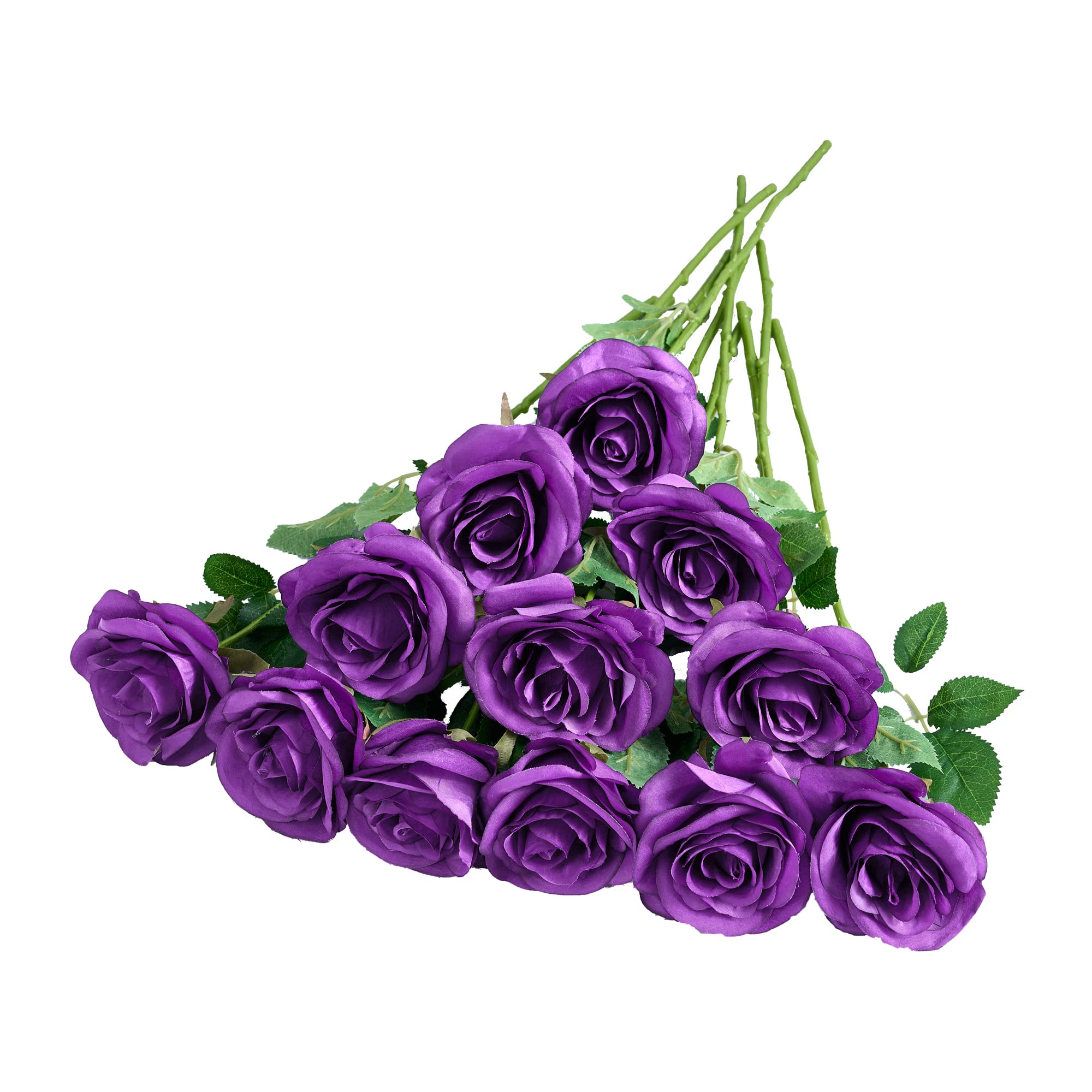 Helera 12Pcs Real Touch Artificial Purple Roses - Long Stem Silk Flowers for Wedding Centerpieces, Home Decor, Office & Baby Shower Party | Lifelike Fake Roses for Bouquets, Vases & Table Arrangements