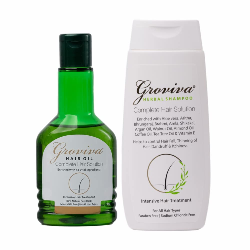 Groviva Ayurvedic Hair Oil 100ml with Free Shampoo | Natural Hair Growth Treatment for Hair Fall & Dandruff Control | Complete Hair Care Solution | Perfect for Daily Use, Scalp Massage & Damaged Hair Repair