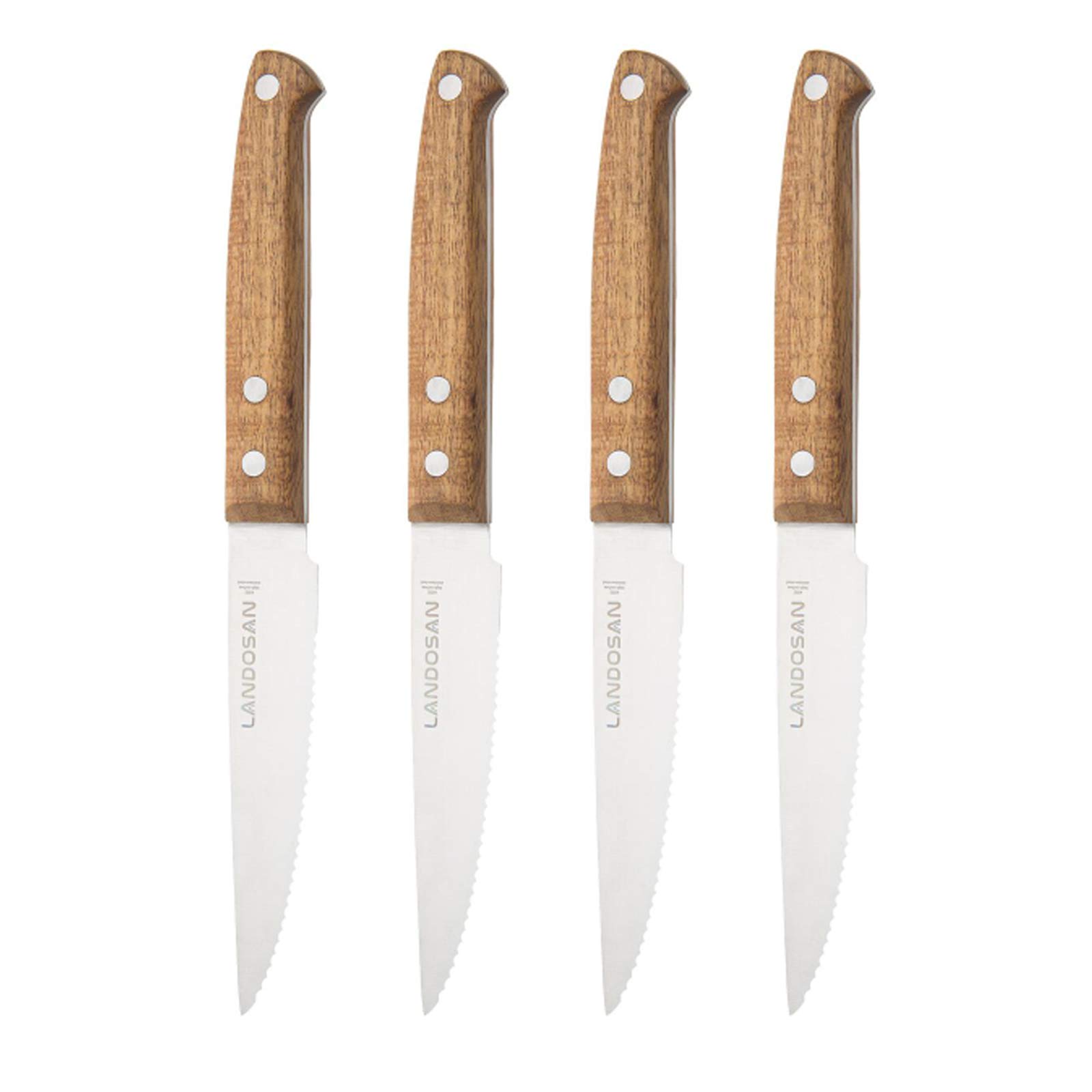 Premium 4-Piece Stainless Steel Serrated Steak Knife Set with Natural Wood Handle - Sharp Kitchen Cutlery for Steak, Meat, BBQ & Dinner Parties