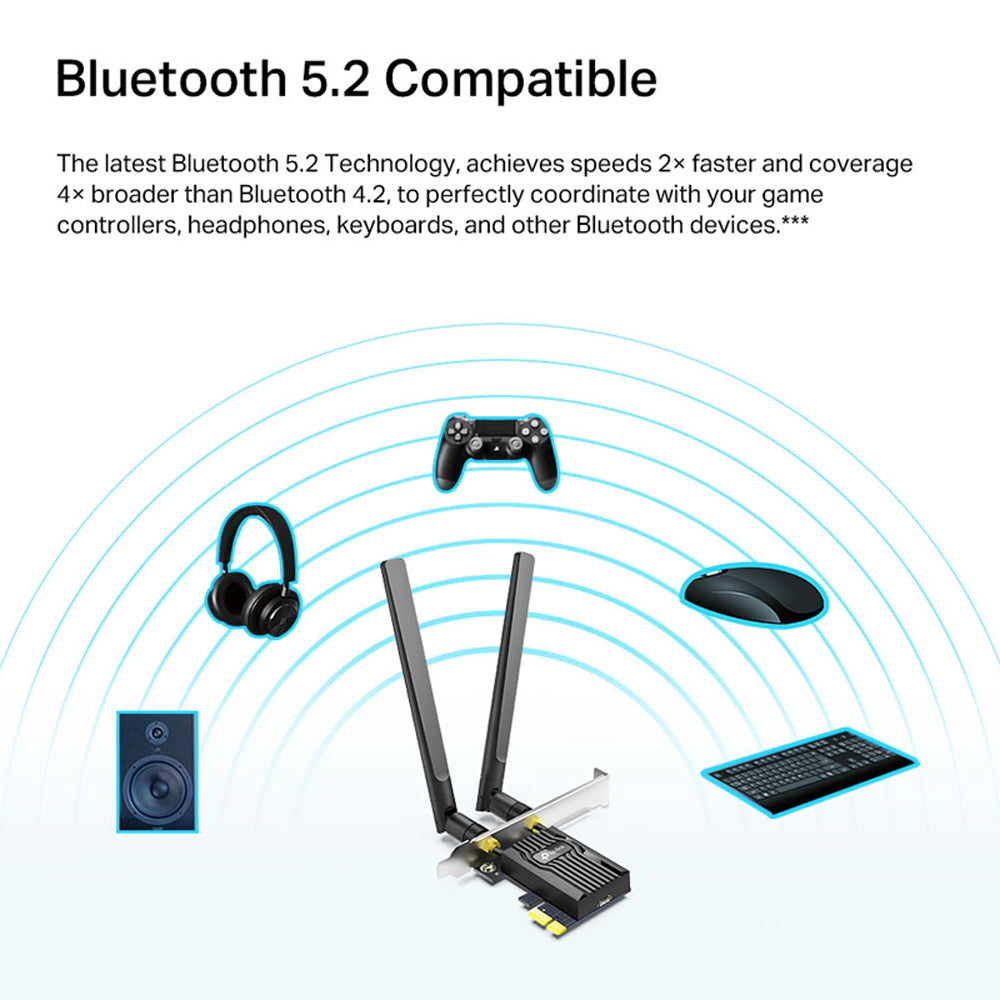 TP-Link AX1800 WiFi 6 Bluetooth 5.2 PCIe Adapter Card for PC - Dual Band Wireless Network Card with Bluetooth, Low Latency for Gaming & Streaming, Windows 10/11 Compatible