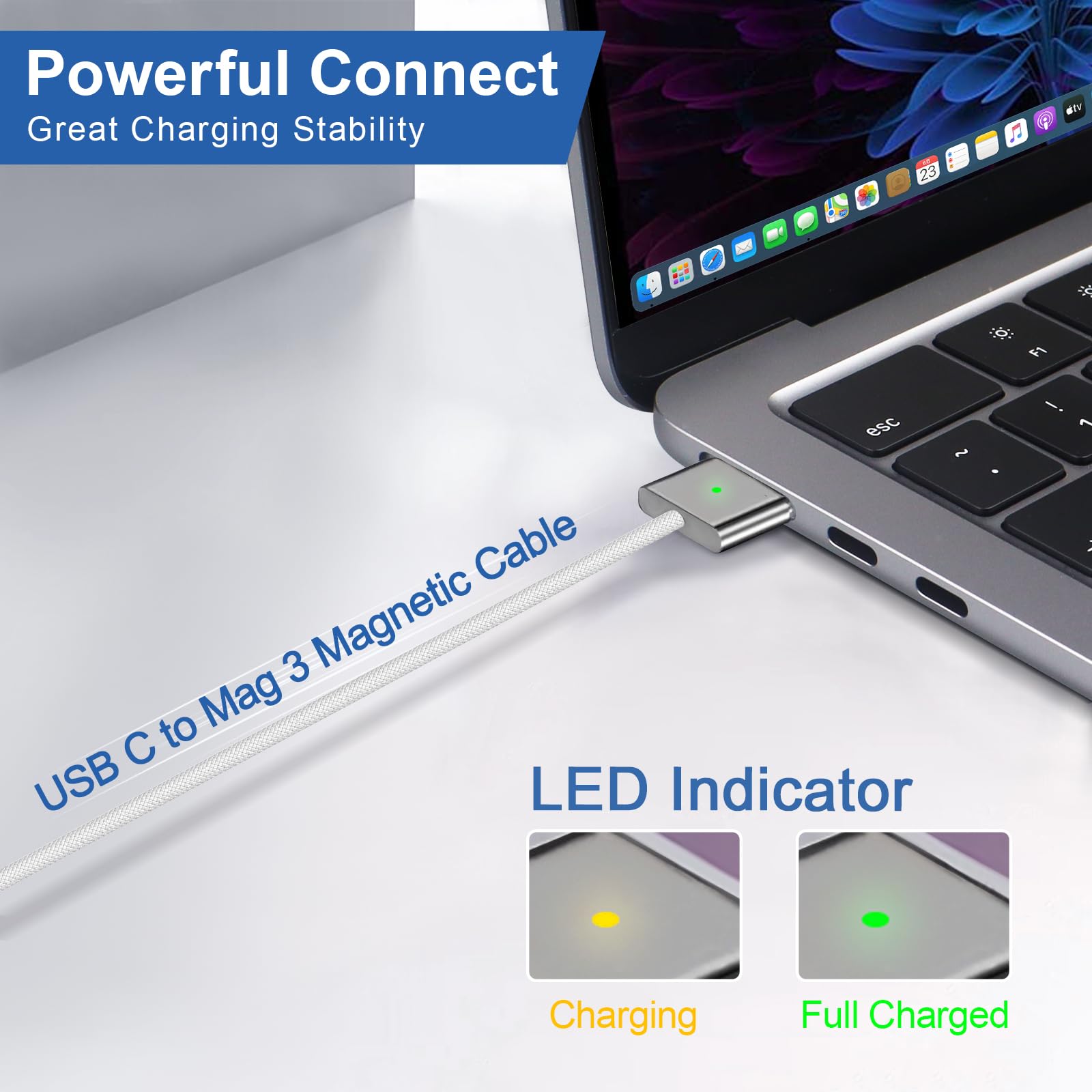 140W USB-C Fast Charger for MacBook Pro 14/16 inch (2021-2024) & MacBook Air 13/15 inch (2022-2024) M1/M2/M3 - Includes 6.6FT Braided USB-C Cable with LED Indicator - High-Speed Charging for Work, Travel & Home Office