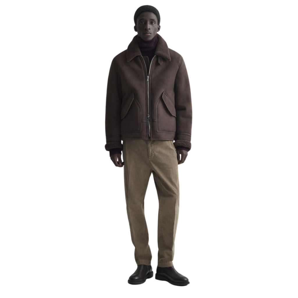 VALSTAR Shearling Aviator Jacket for Men - Premium Dark Brown Genuine Leather Flight Bomber Coat - Perfect for Winter Outfits & Motorcycle Riding
