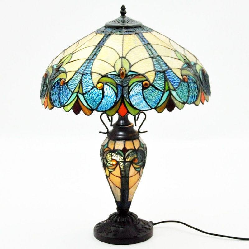 Minster Hampton Tiffany Table Lamp - Stained Glass Handcrafted Desk Light for Living Room, Bedroom & Office Decor