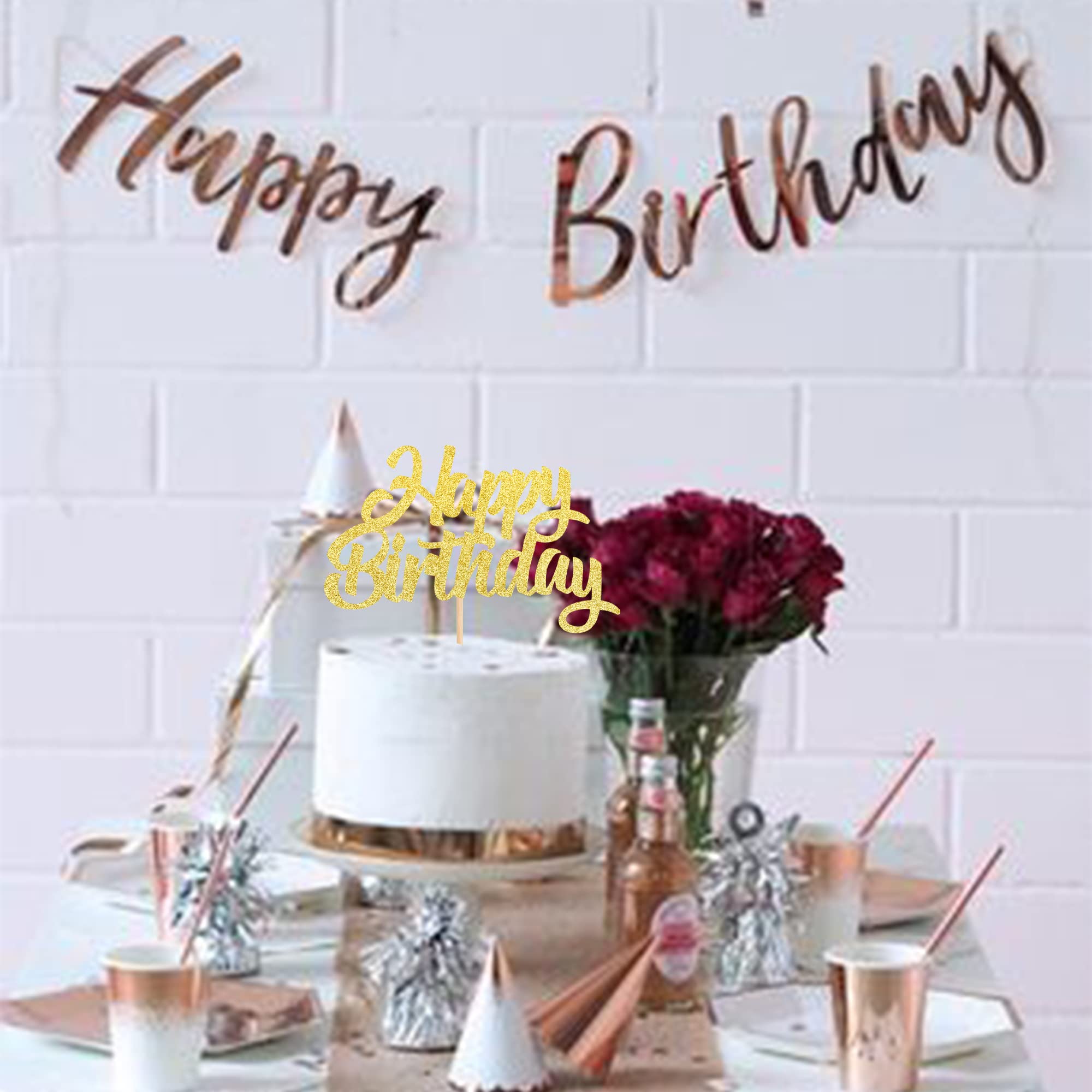 1 PCS Gold Glitter Happy Birthday Cake Topper - Elegant Cake Decorations for Baby Showers, Birthday Parties & Special Celebrations - Perfect for Wedding, Anniversary and Holiday Cakes
