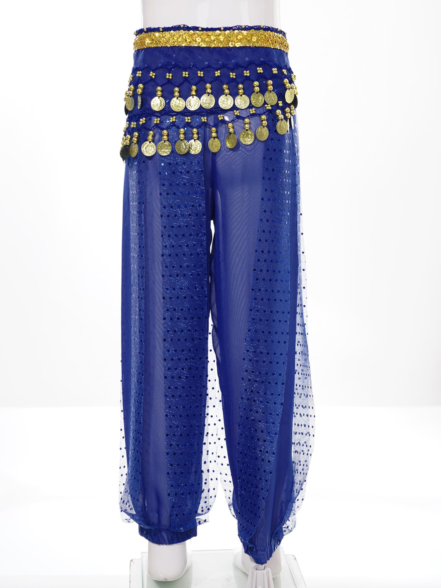 Aislor Girls' Belly Dance Pants with Beads & Coins - Tribal Arabic Harem Trousers for Kids - Indian Dance Costume with Matching Hip Scarf | Perfect for Dance Performances, Cultural Events & Costume Parties