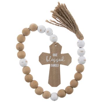 Blessed Family Cross with Beaded Garland - 25 Inch Religious Home Decor for Bedroom, Wall & Prayer Space - Perfect for Christian Gifts, Housewarming & Spiritual Decorations