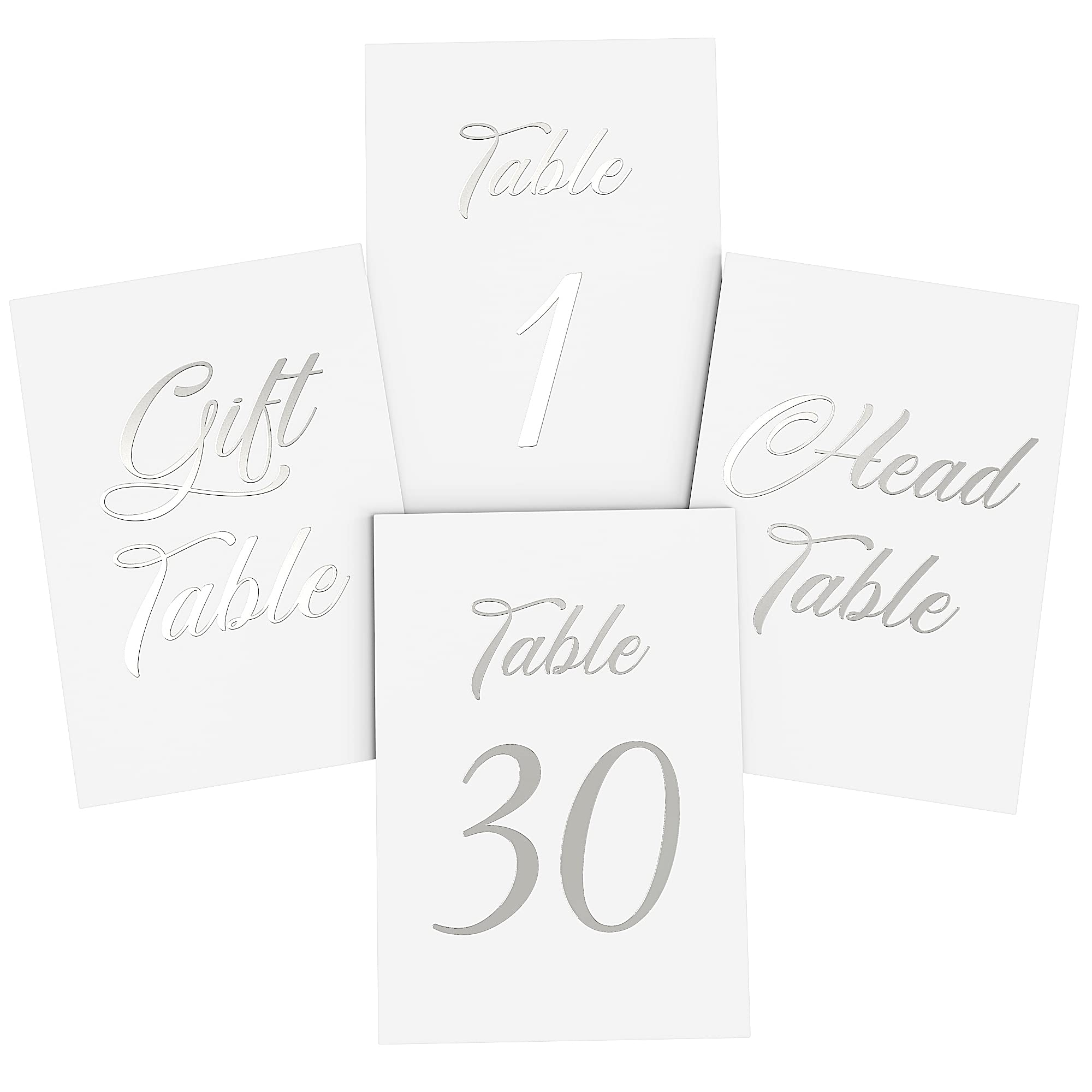 Elegant Silver Foil Table Number Cards 1-30 (A6 Size) - Wedding Reception, Restaurant & Event Table Numbers - Premium Cardstock for Head Table, Gift Table & Guest Tables - Perfect for Weddings, Banquets & Special Occasions