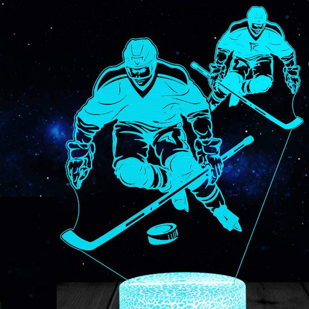 3D Ice Hockey Player Night Light - 7 Color Changing LED Table Lamp with Optical Illusion Effect | Perfect for Kids Room Decor, Birthday Gifts, Christmas Home Decoration & Sports Themed Bedroom Lighting