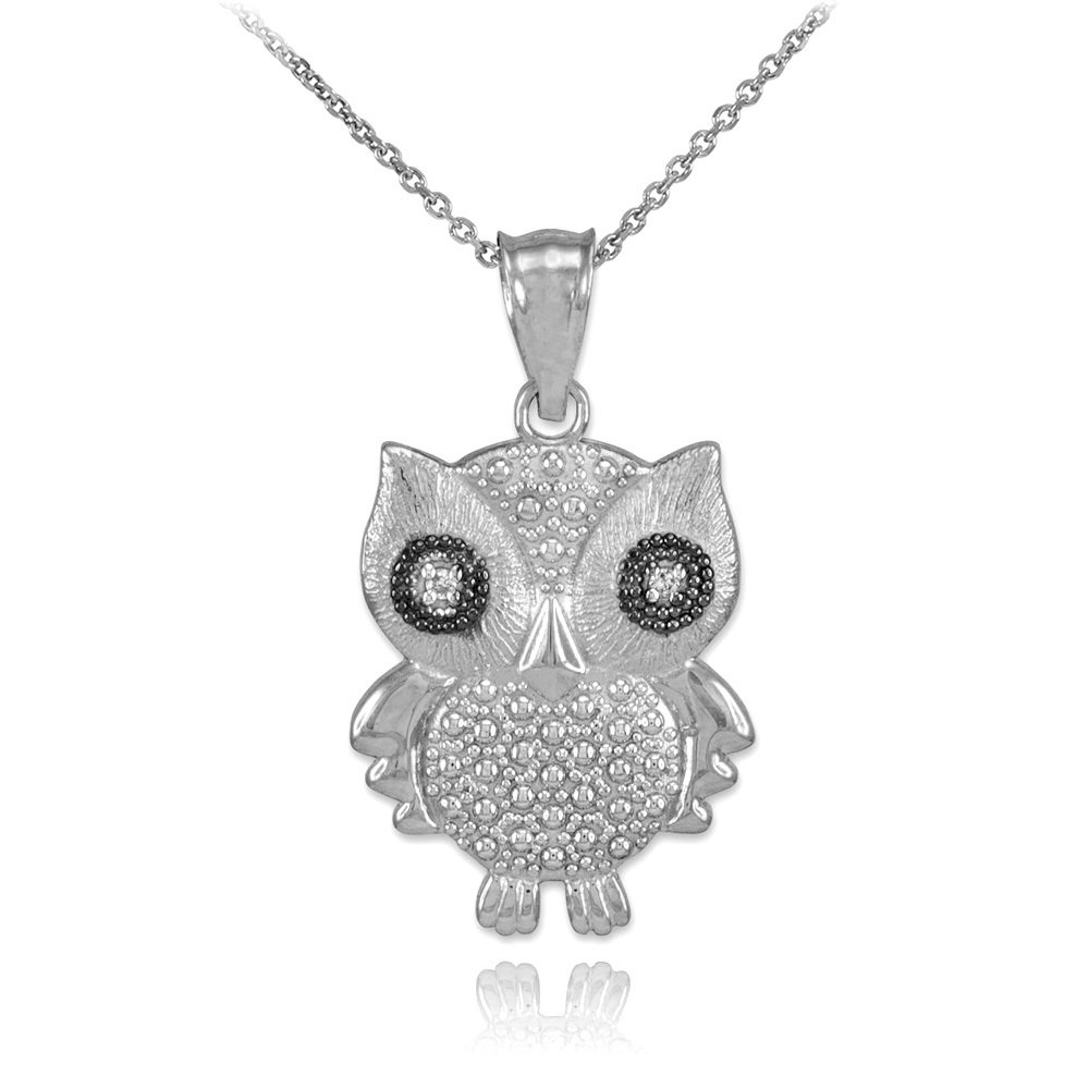 10K White Gold Diamond Owl Pendant Necklace for Elegant Gifts