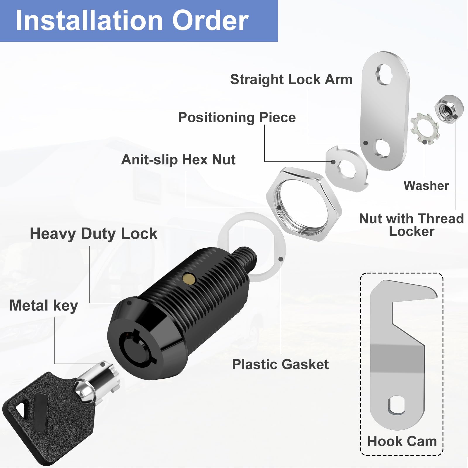 Heavy Duty Black Toolbox Lock with 2 Keys - 2 Pack Keyed Alike Cabinet Locks (1-1/8 Inch) for Toolboxes, Cabinets, Drawers & Storage Cases - Secure Your Valuables at Home, Office or Workshop