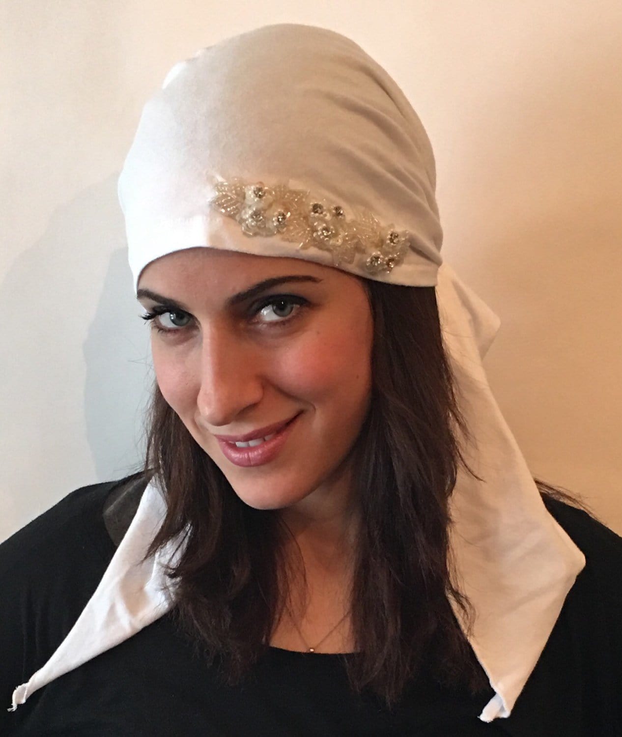 Vintage Style Hair Scarf - White Pre-Tied Headband with Retro Floral Design | Handmade in USA | Perfect for 50s Outfits, Tea Parties & Vintage Fashion Looks | Uptown Girl Headwear