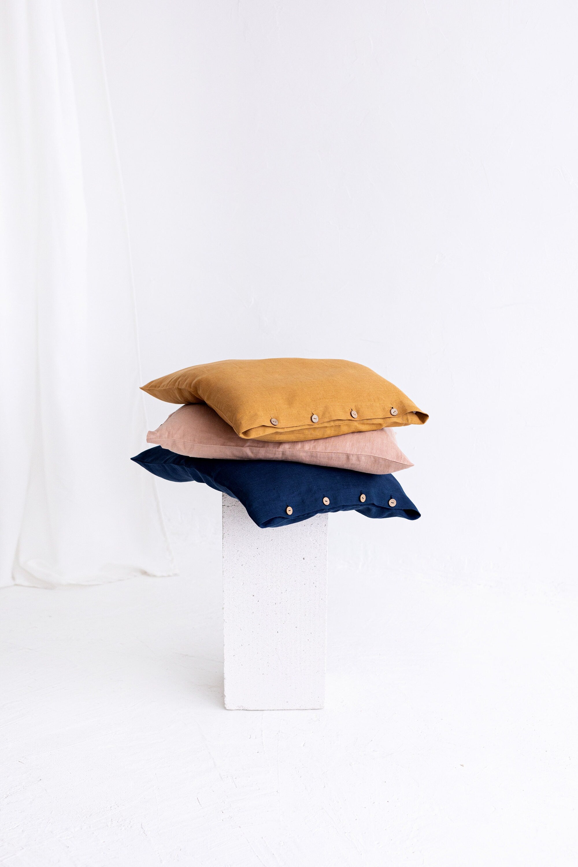 Premium Linen Pillowcase with Button Closure - Amber Yellow | Soft & Breathable Bedding for Comfortable Sleep | Perfect for Home, Hotel, and Travel Use