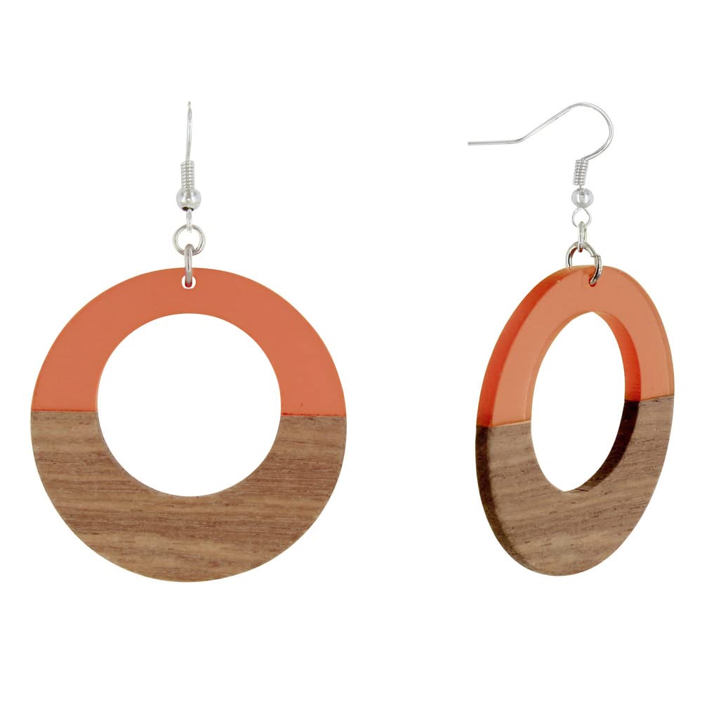 LES POULETTES JEWELS - Sterling Silver Earrings with Perforated Disc Design, Wood and Resin Inlay - Elegant Boho Style Jewelry for Women, Perfect for Everyday Wear and Special Occasions