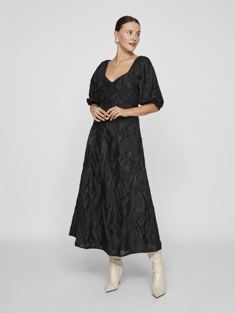 Elegant Black Jasmine Midi Dress for Women - Floral Print Summer Party & Wedding Guest Dress