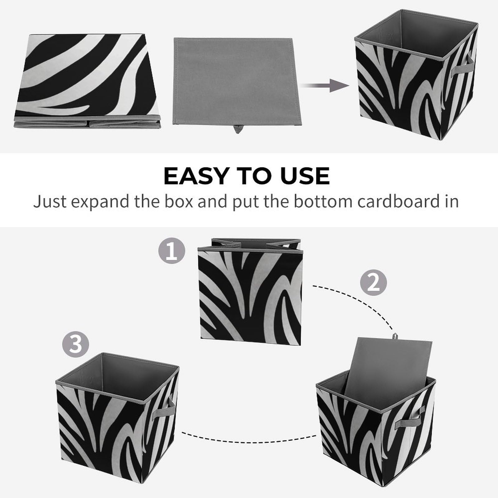 Foldable Zebra Print Storage Cubes with Handles - Closet Organizer Bins for Cabinet, Shelf & Wardrobe - Perfect for Bedroom, Kids Room & Office Organization