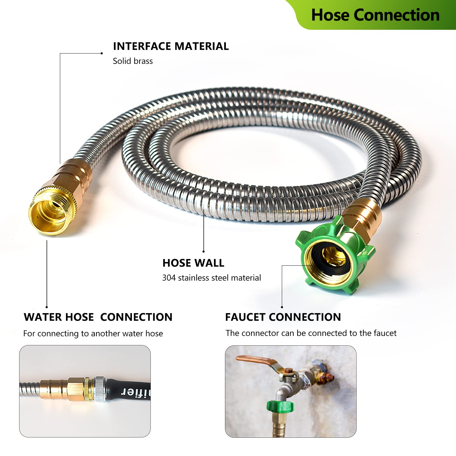 **Stainless Steel Garden Hose 6ft, 8ft, 12ft, 15ft, 30ft, 50ft - Heavy Duty Flexible Metal Water Hose with High Pressure Nozzle Sprayer - Perfect for Lawn, Garden, Car Washing & Outdoor Cleaning (8FT)**