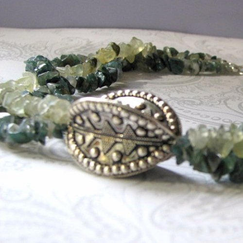 Three Strand Gemstone Chip Necklace with Bali Silver & Sterling Silver Findings - Elegant Boho Jewelry for Women, Perfect for Layering, Gift Giving & Special Occasions