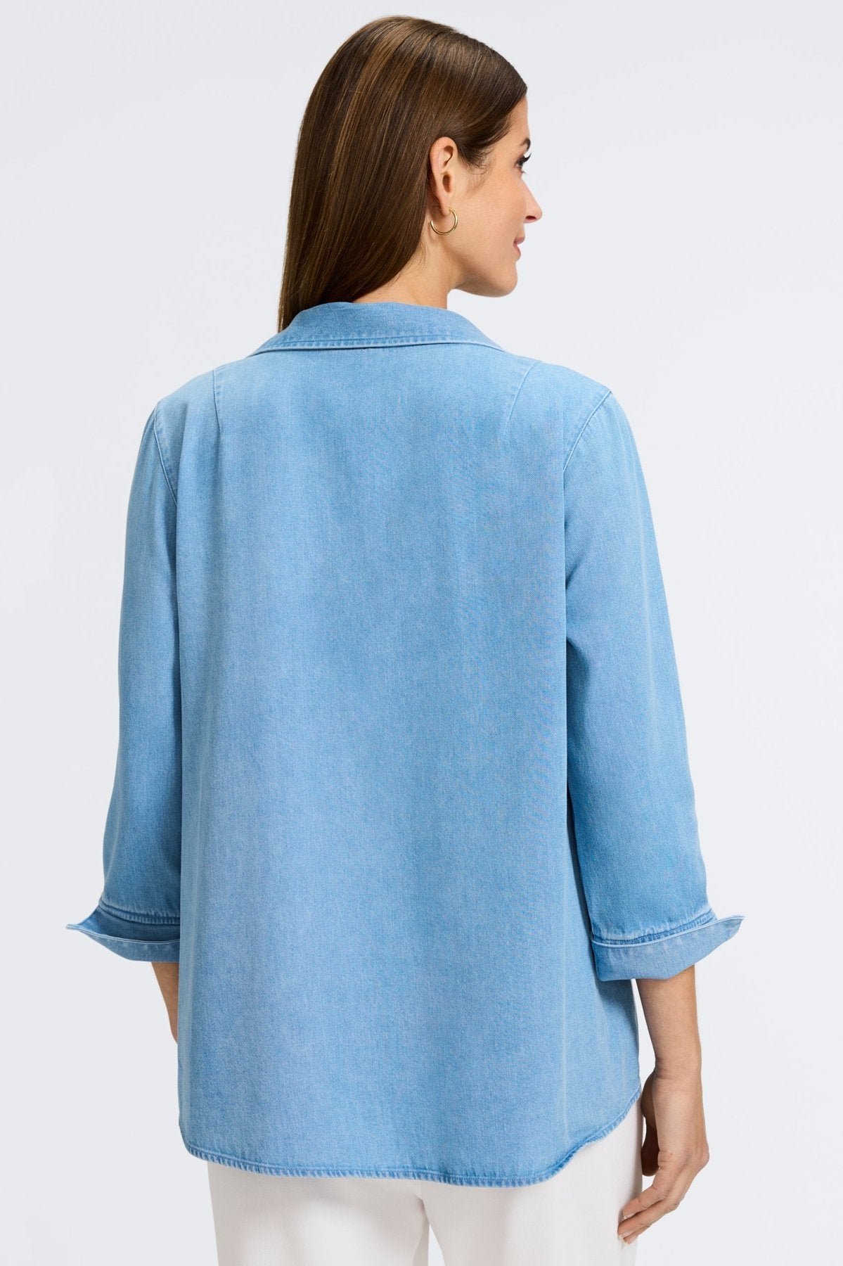 Agnes Tencel® Denim 3/4 Sleeve Popover Shirt for Women - Soft Sustainable Tencel Cotton Blend Top - Casual Office Wear & Weekend Outfits
