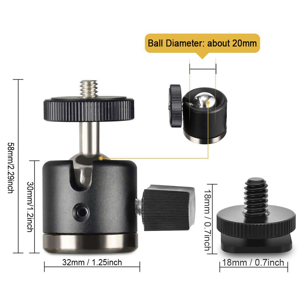 UTEBIT Mini Ball Head Tripod Mount - 360° Rotatable Aluminum Ballhead with 1/4