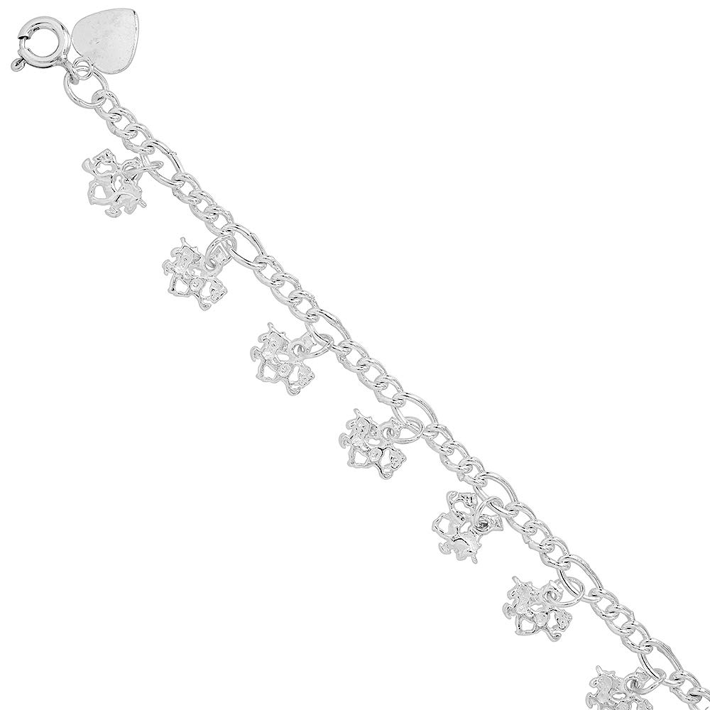 Sterling Silver Unicorn Anklet for Women - 10mm Dangling Charm Adjustable 9-10 Inch Ankle Bracelet - Perfect for Gifts, Beach Wear & Boho Fashion Accessories