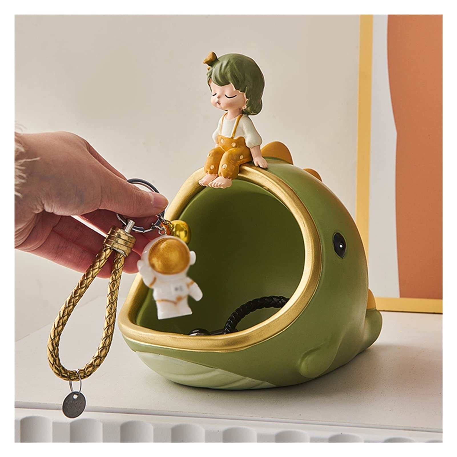 Modern Catchall Tray & Key Bowl - Decorative Resin Entryway Organizer with Lovely Girl Figurine for Jewelry, Rings, and Keys Storage | Home Decor Accent for Entry Table, Bedroom Dresser, or Office Desk (Green)