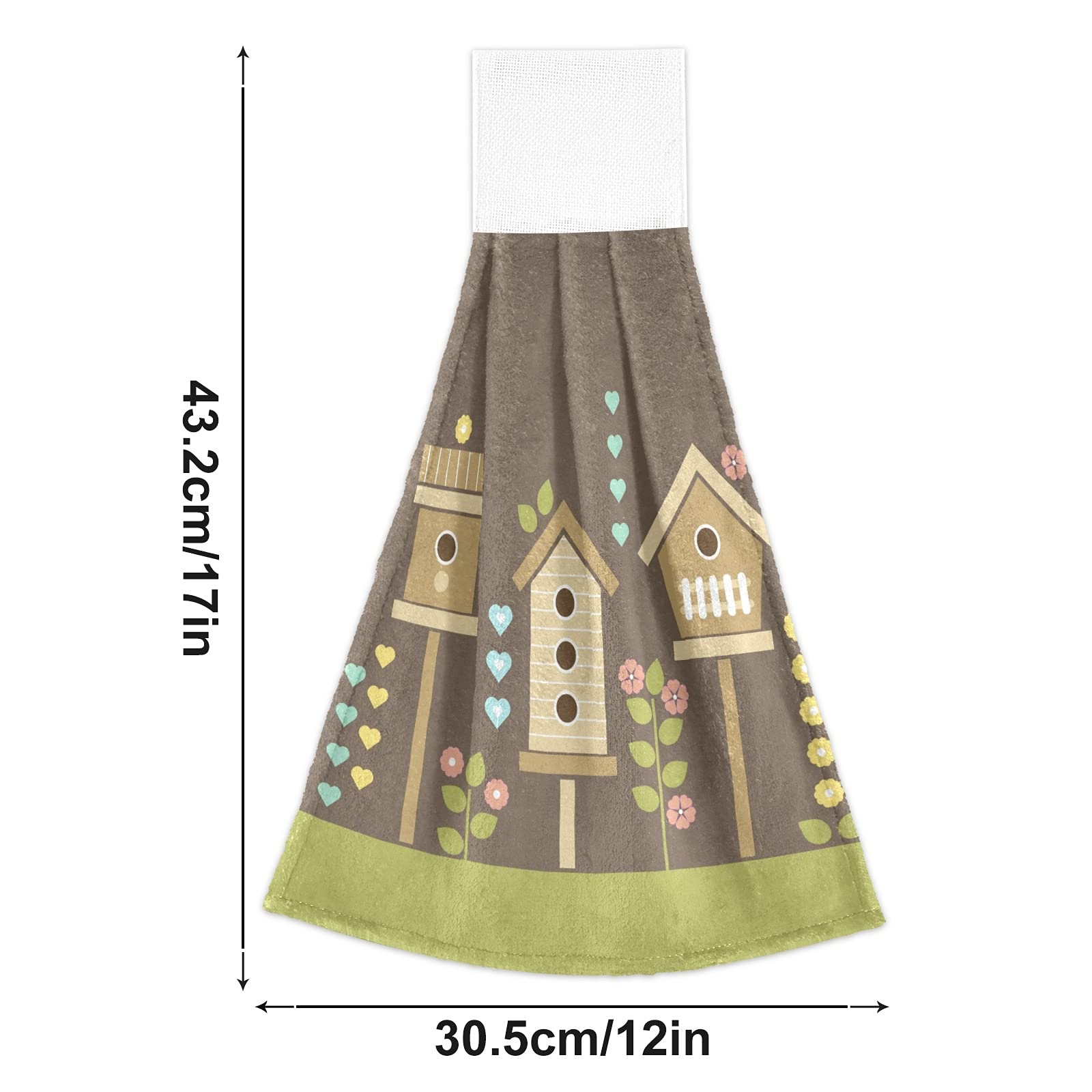 Spring Bird House Hanging Kitchen Towels - 2 Pack Dish Cloths with Loops for Home Decor & Gift